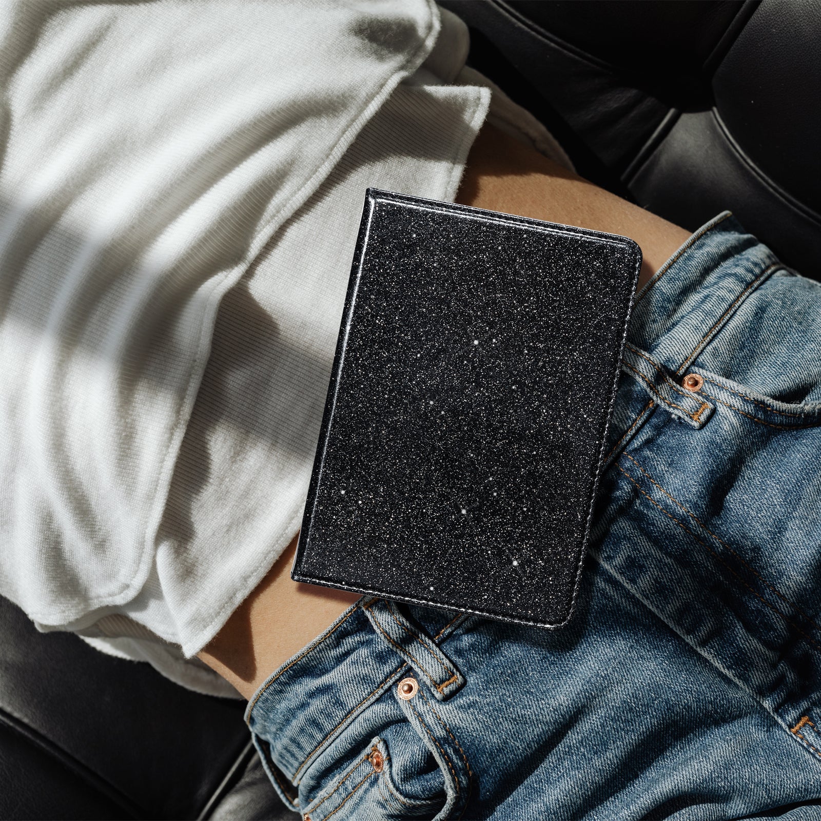 Senyu Black Glitter Kindle Basic 6 Inch Case With Stand