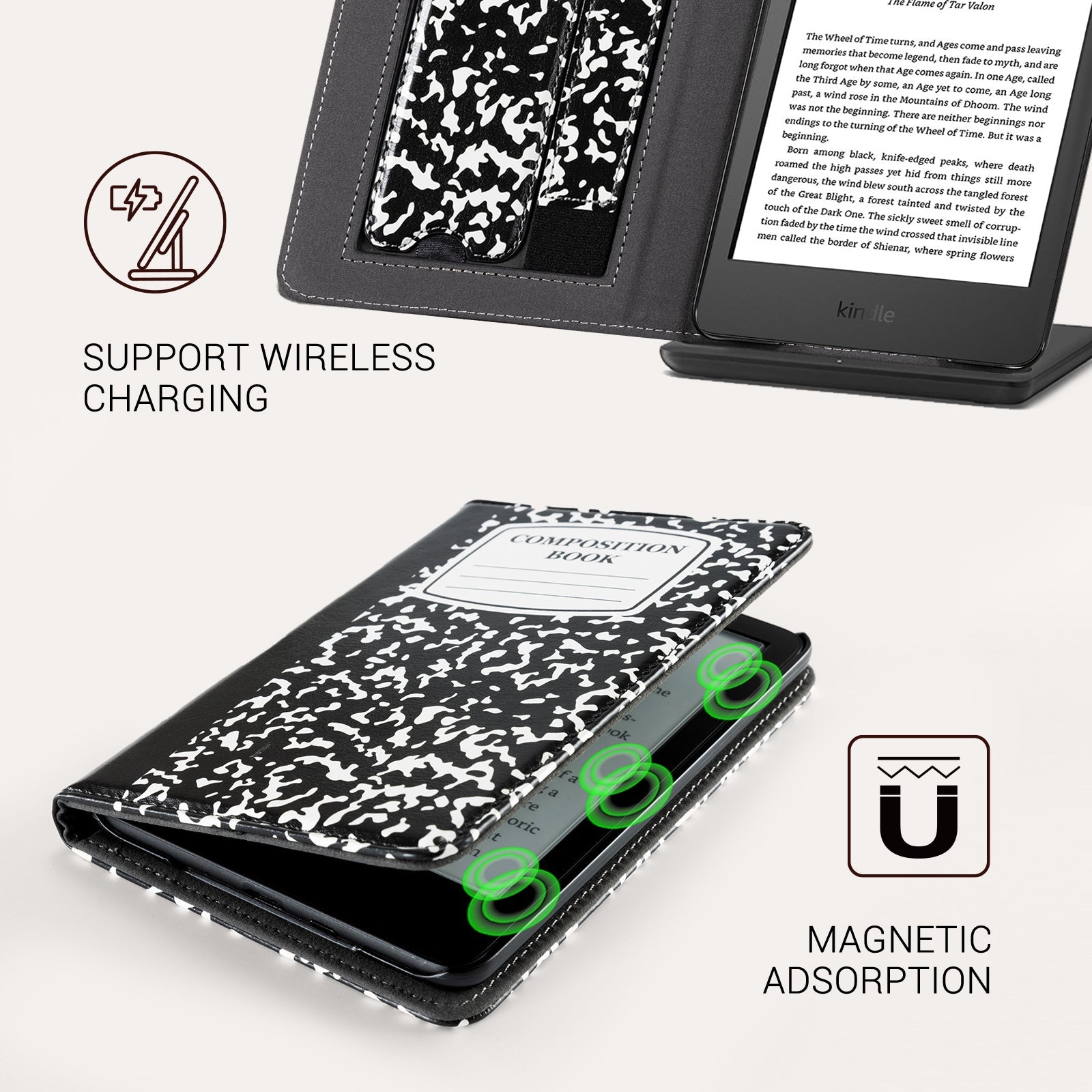 Classics Black Notes Kindle Basic 6 Inch Case With Stand