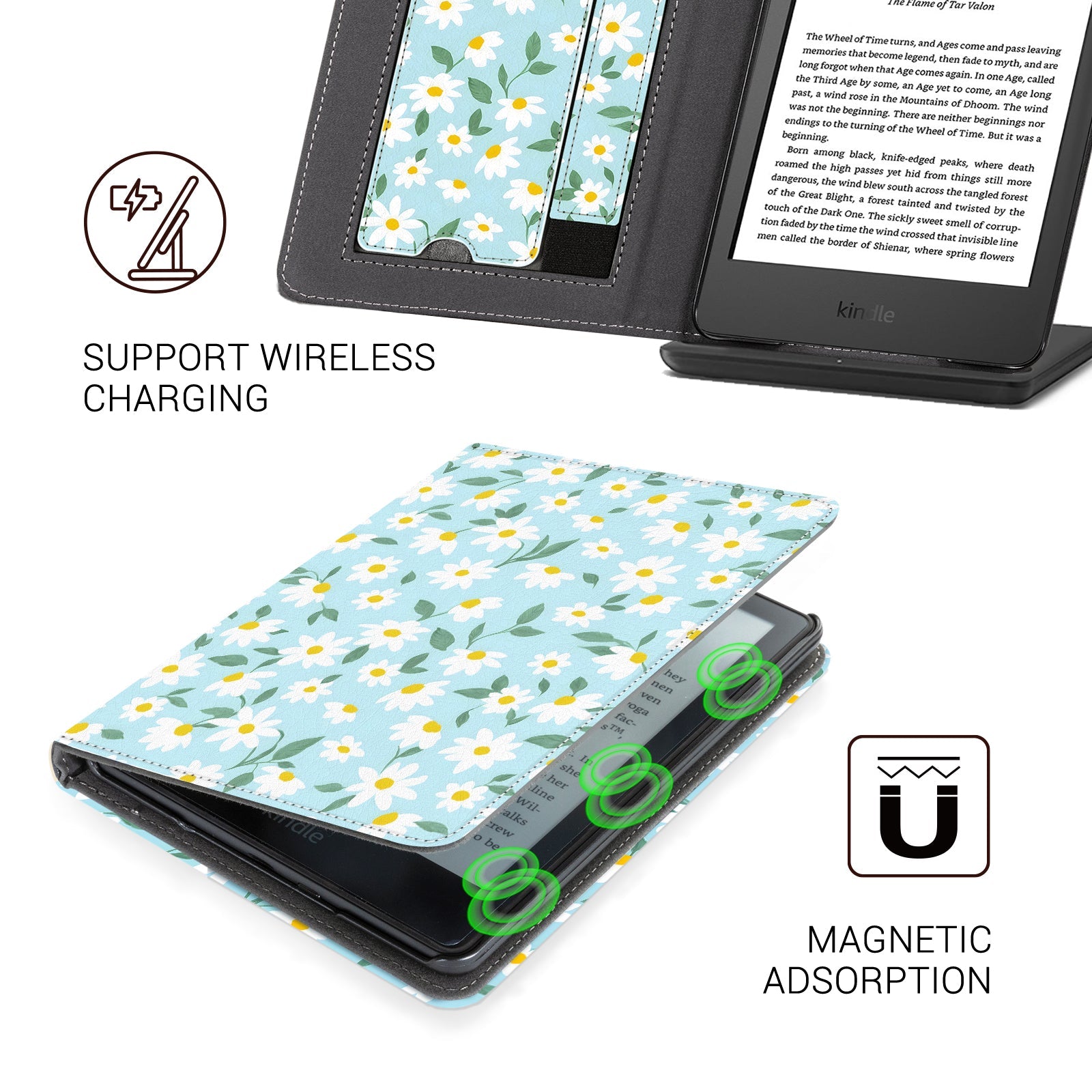 Eden Blue Dasiy Kindle Basic 6 Inch Case With Stand