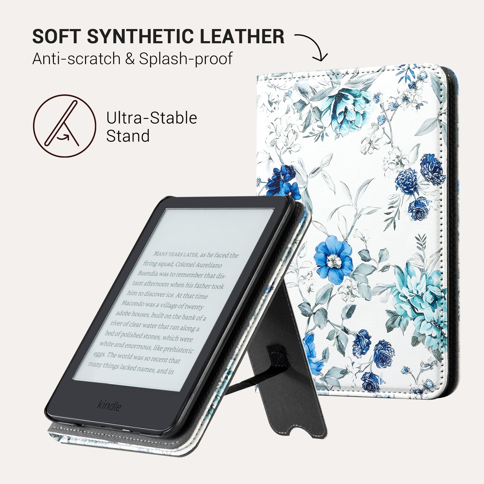 Eden Blue Floral Kindle Basic 6 Inch Case With Stand