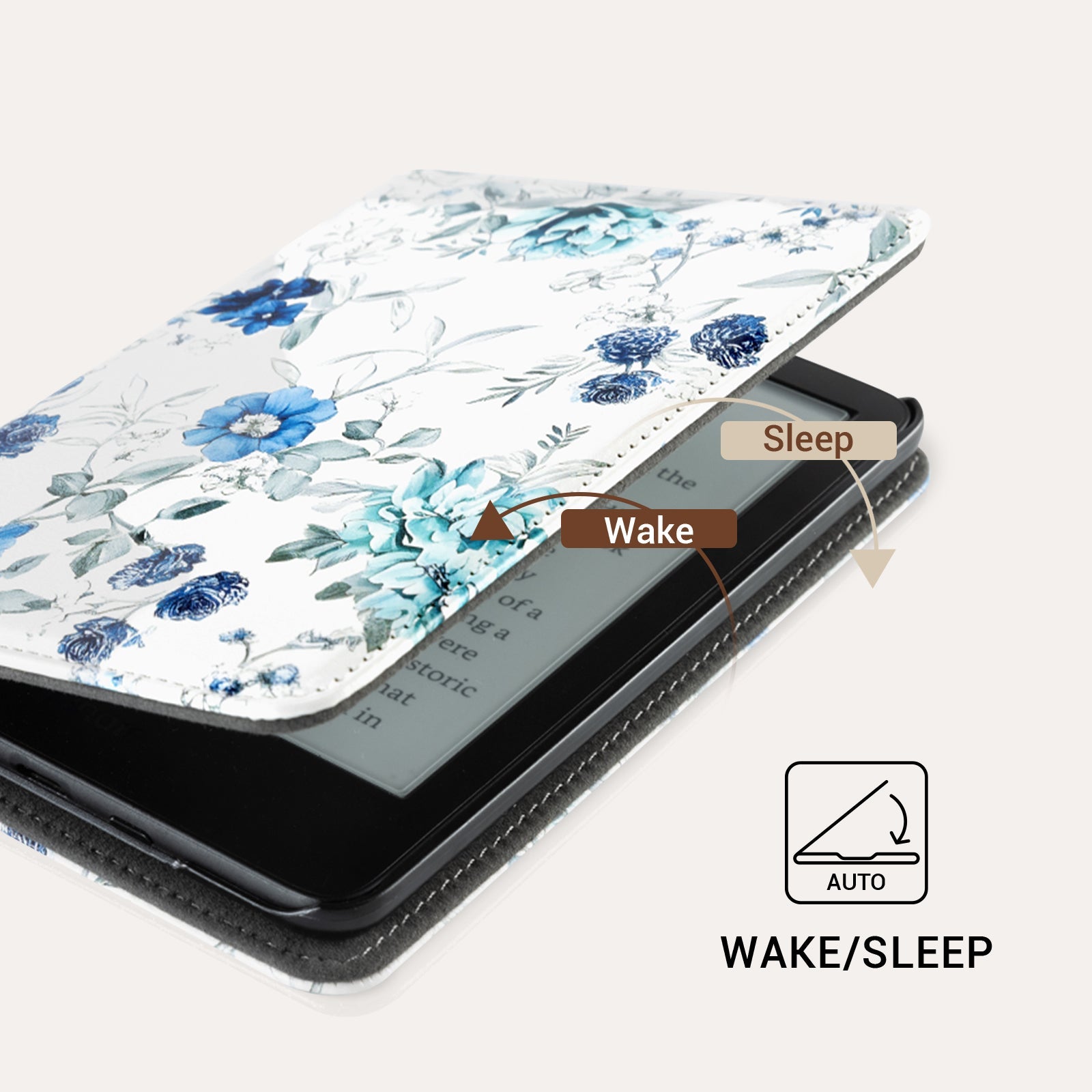 Eden Blue Floral Kindle Basic 6 Inch Case With Stand