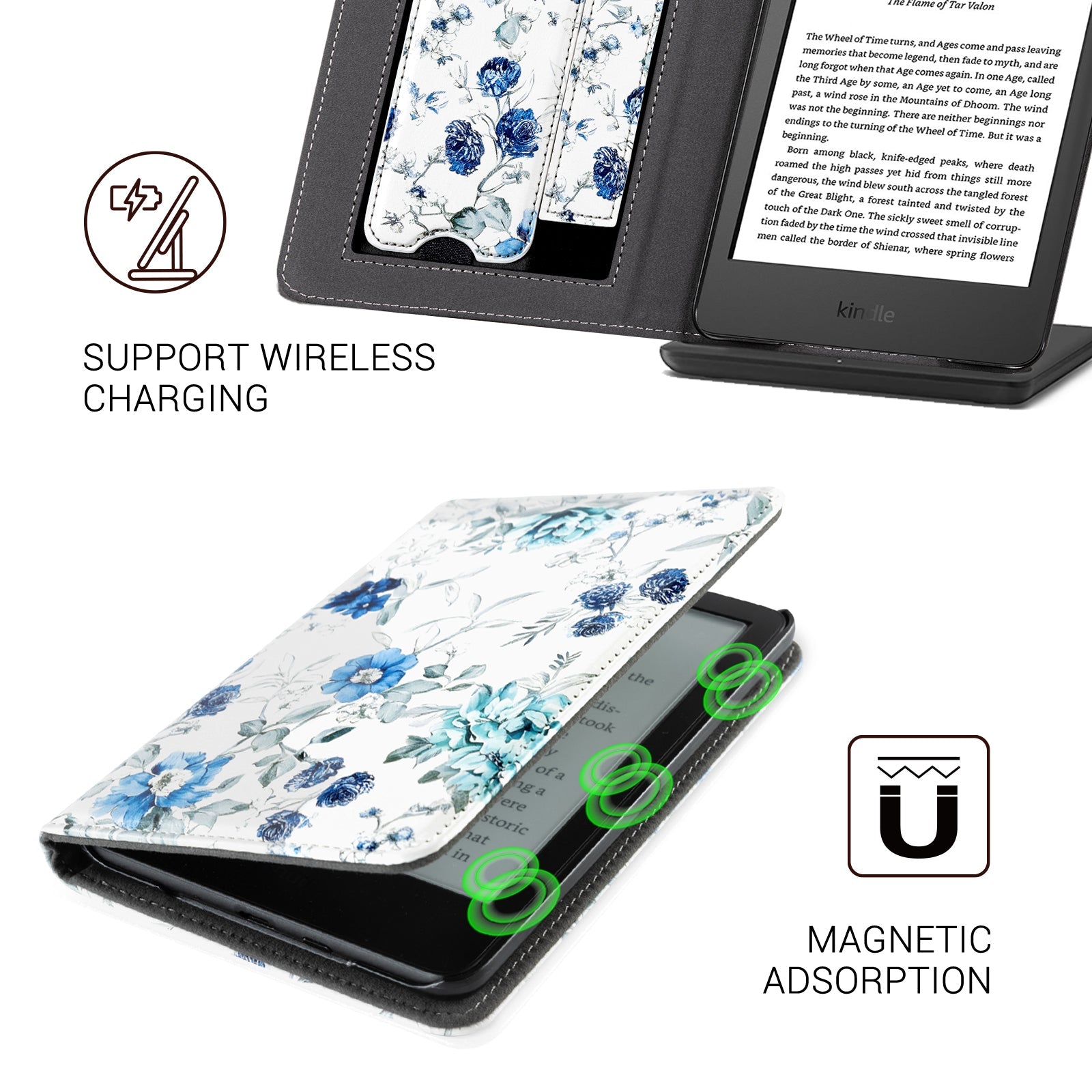 Eden Blue Floral Kindle Basic 6 Inch Case With Stand