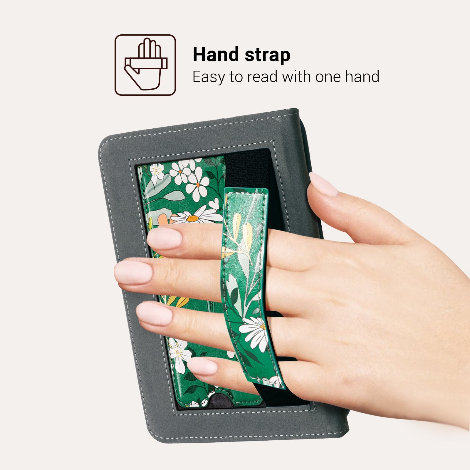 Eden Dark Green Floral Kindle Basic 6 Inch Case With Stand