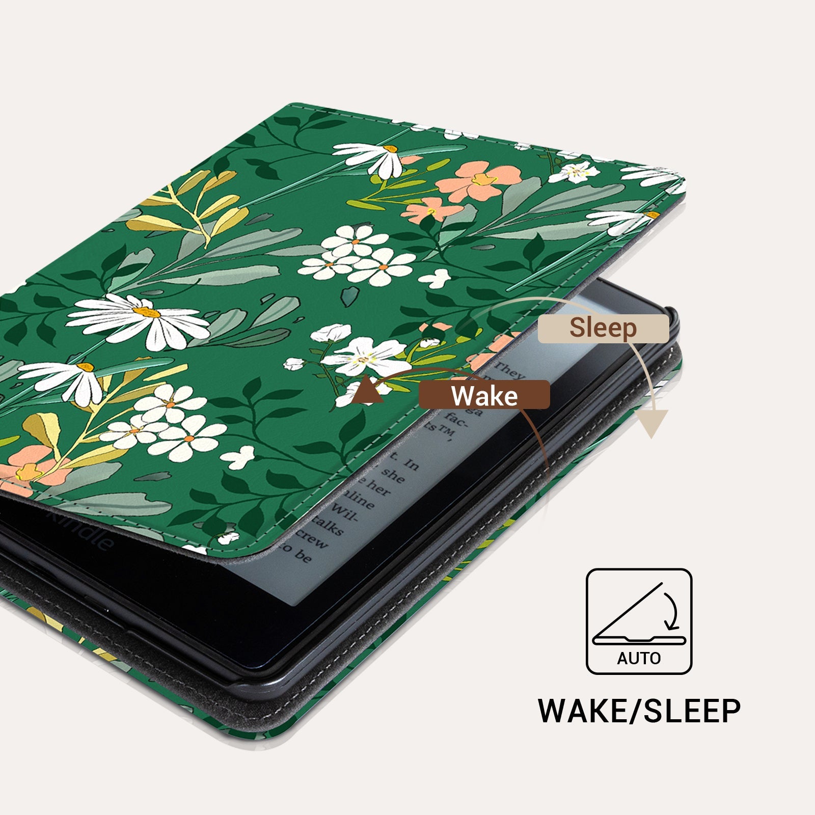 Eden Dark Green Floral Kindle Basic 6 Inch Case With Stand