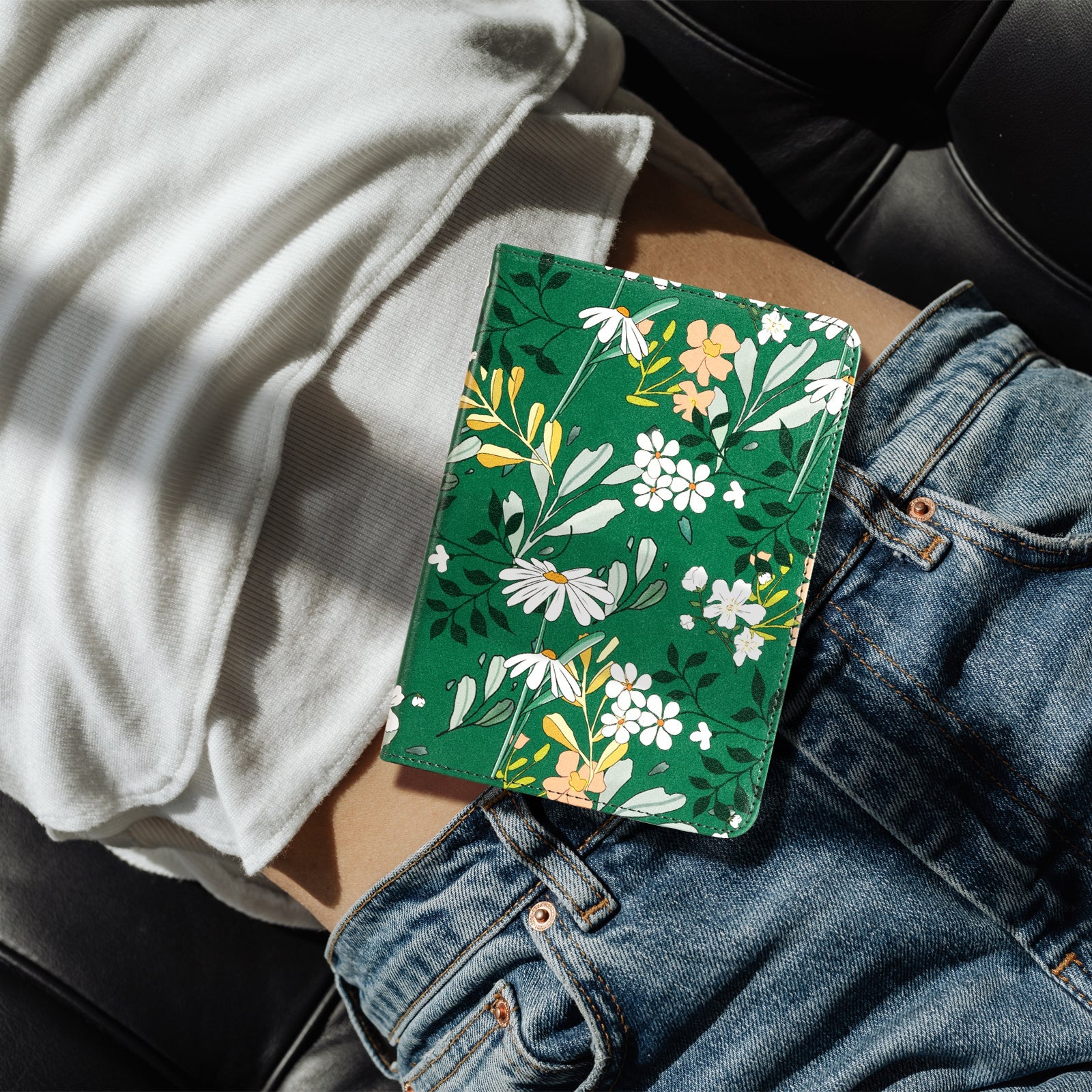 Eden Dark Green Floral Kindle Basic 6 Inch Case With Stand