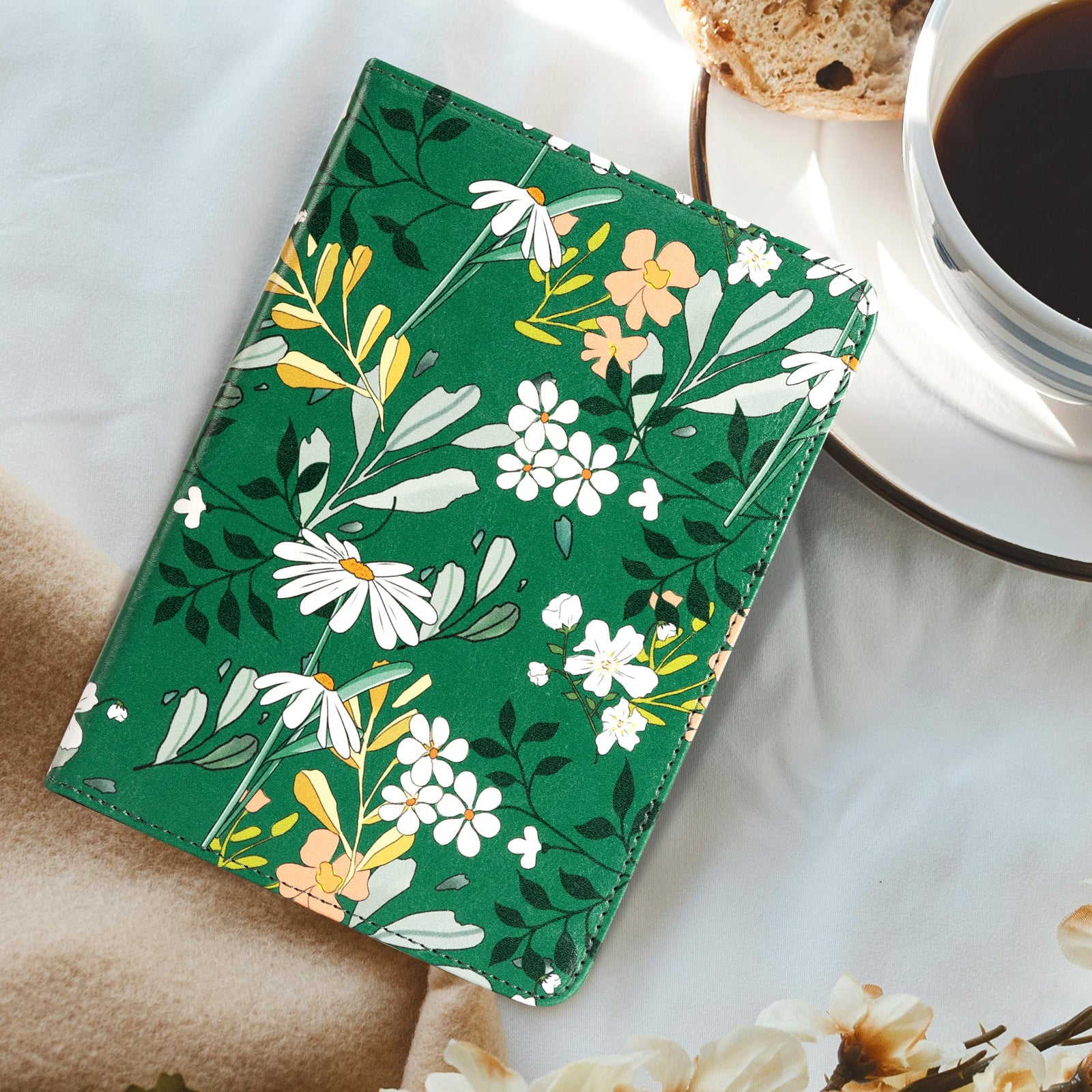 Eden Dark Green Floral Kindle Basic 6 Inch Case With Stand