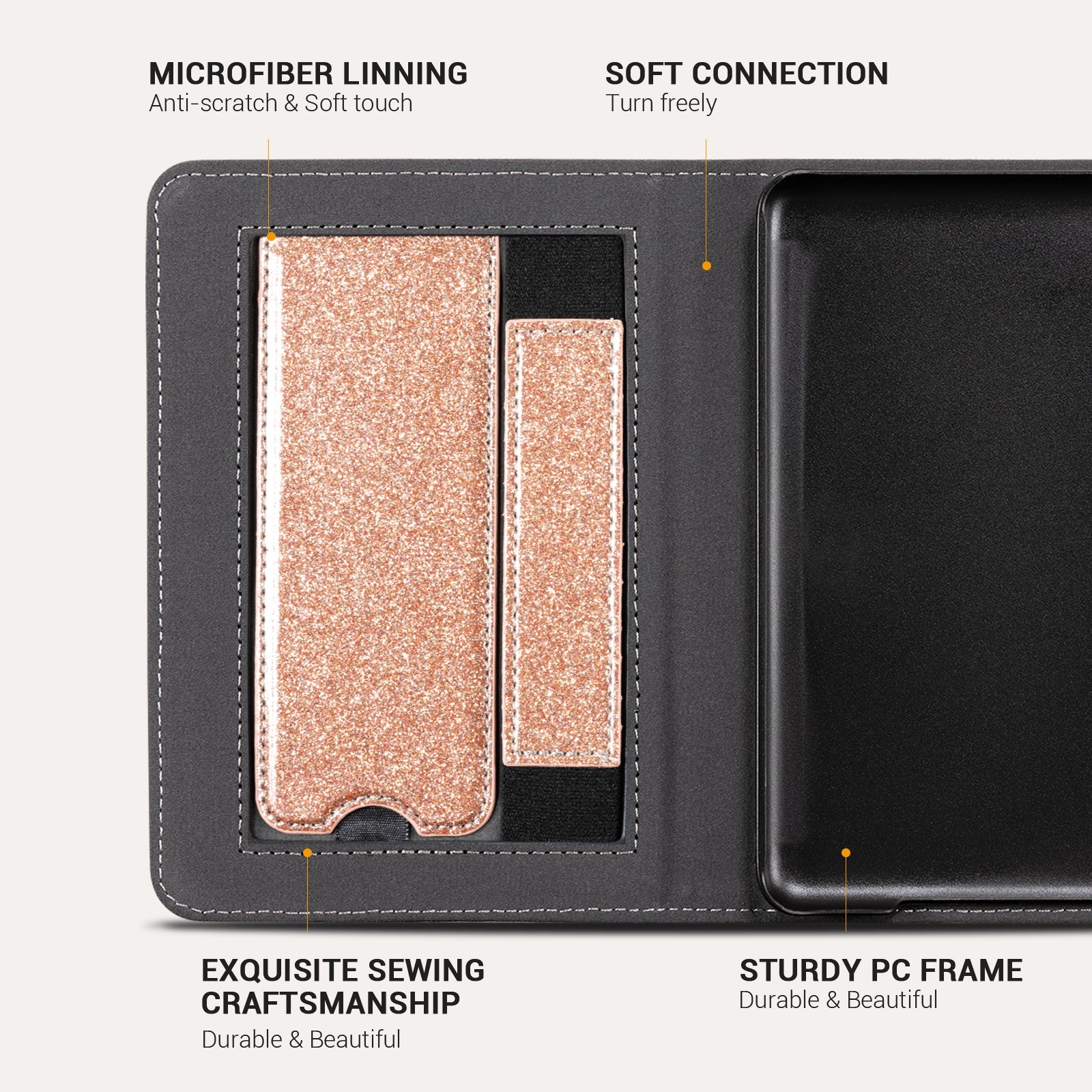 Senyu Rose Gold Glitter Kindle Basic 6 Inch Case With Stand