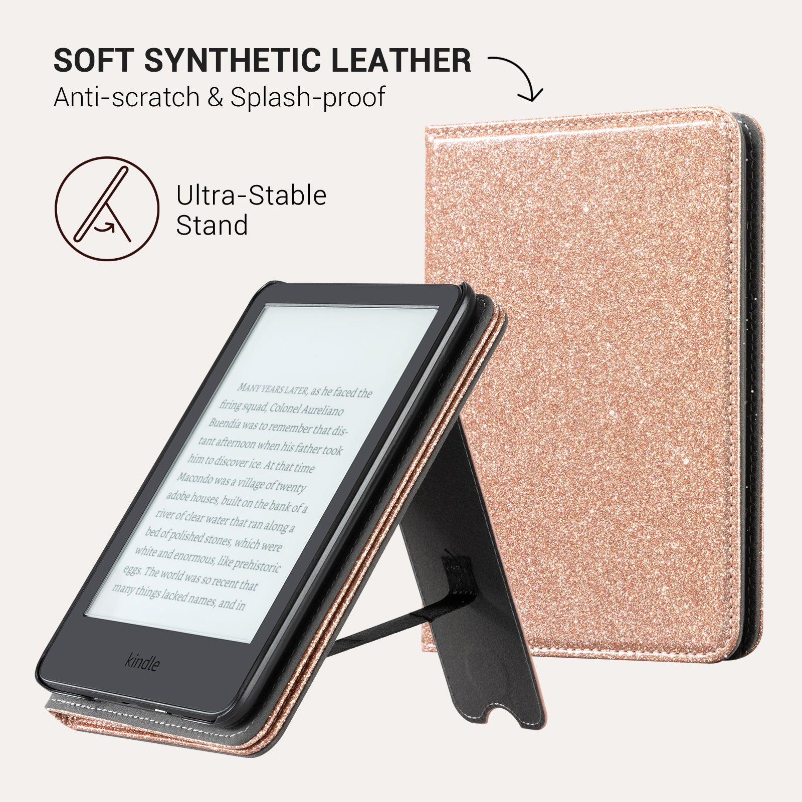Senyu Rose Gold Glitter Kindle Basic 6 Inch Case With Stand