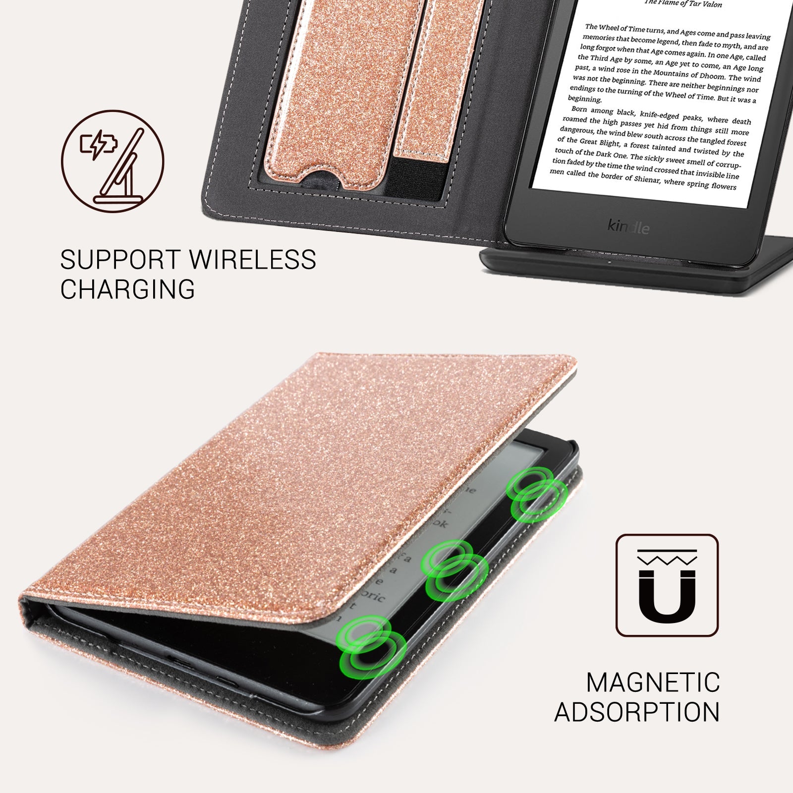 Senyu Rose Gold Glitter Kindle Basic 6 Inch Case With Stand