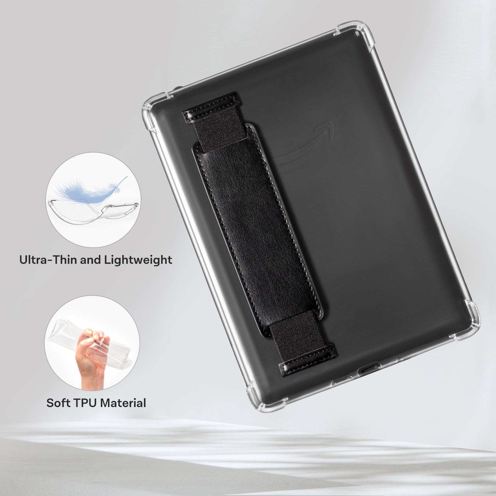 Kindle Paperwhite 12th Gen (2024 7 inch) Clear with Hand Strap Case#Color_Black