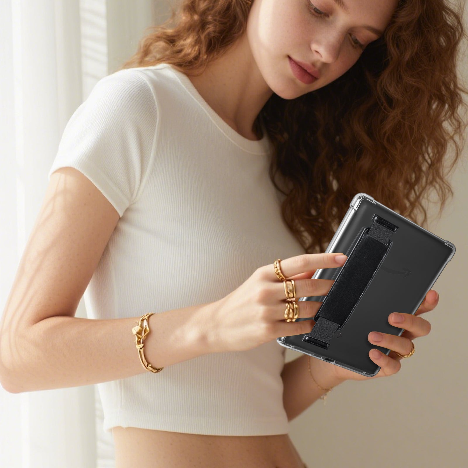 Kindle Paperwhite 12th Gen (2024 7 inch) Clear with Hand Strap Case#Color_Black
