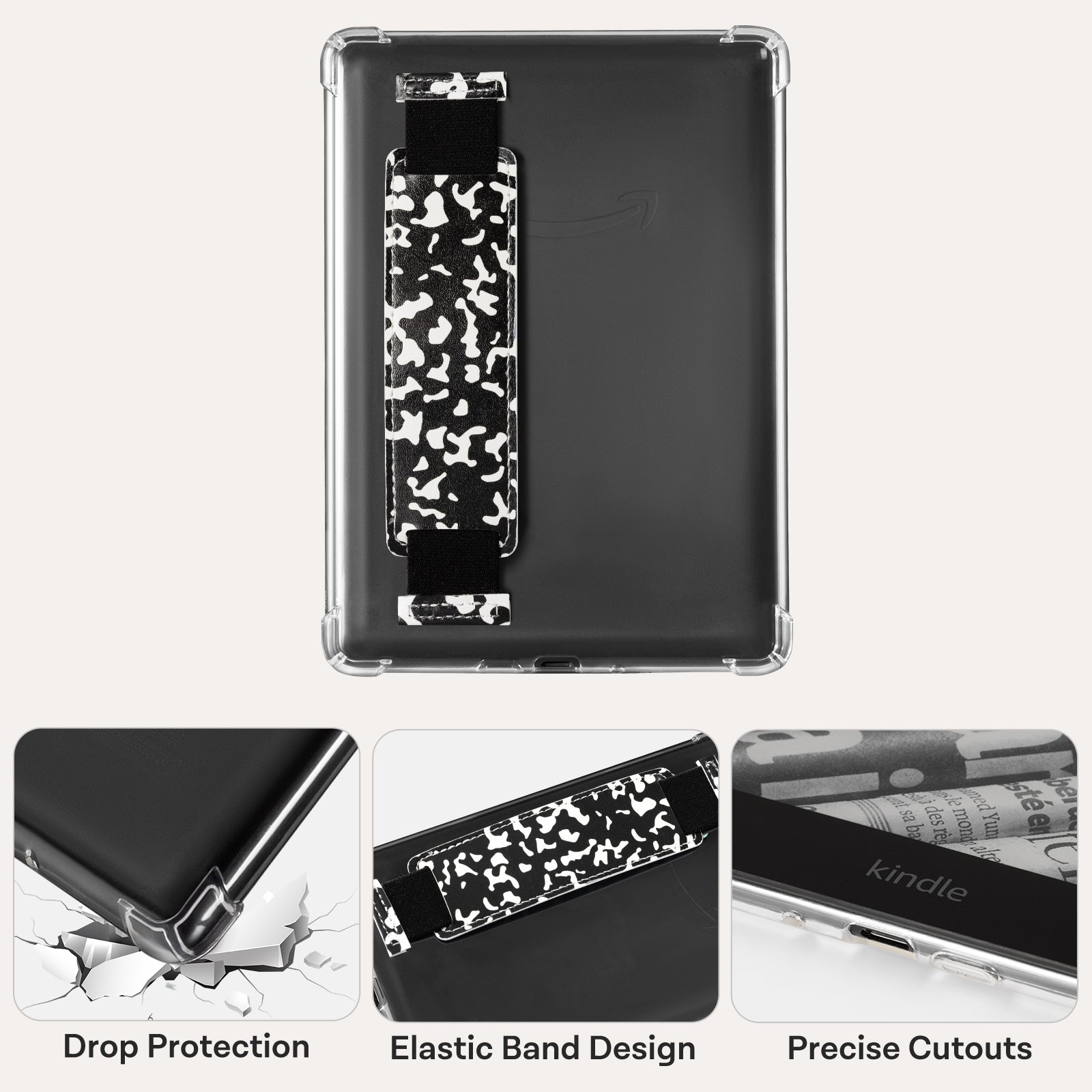 Kindle Paperwhite 12th Gen (2024 7 inch) Clear with Hand Strap Case#Color_Black Notebook