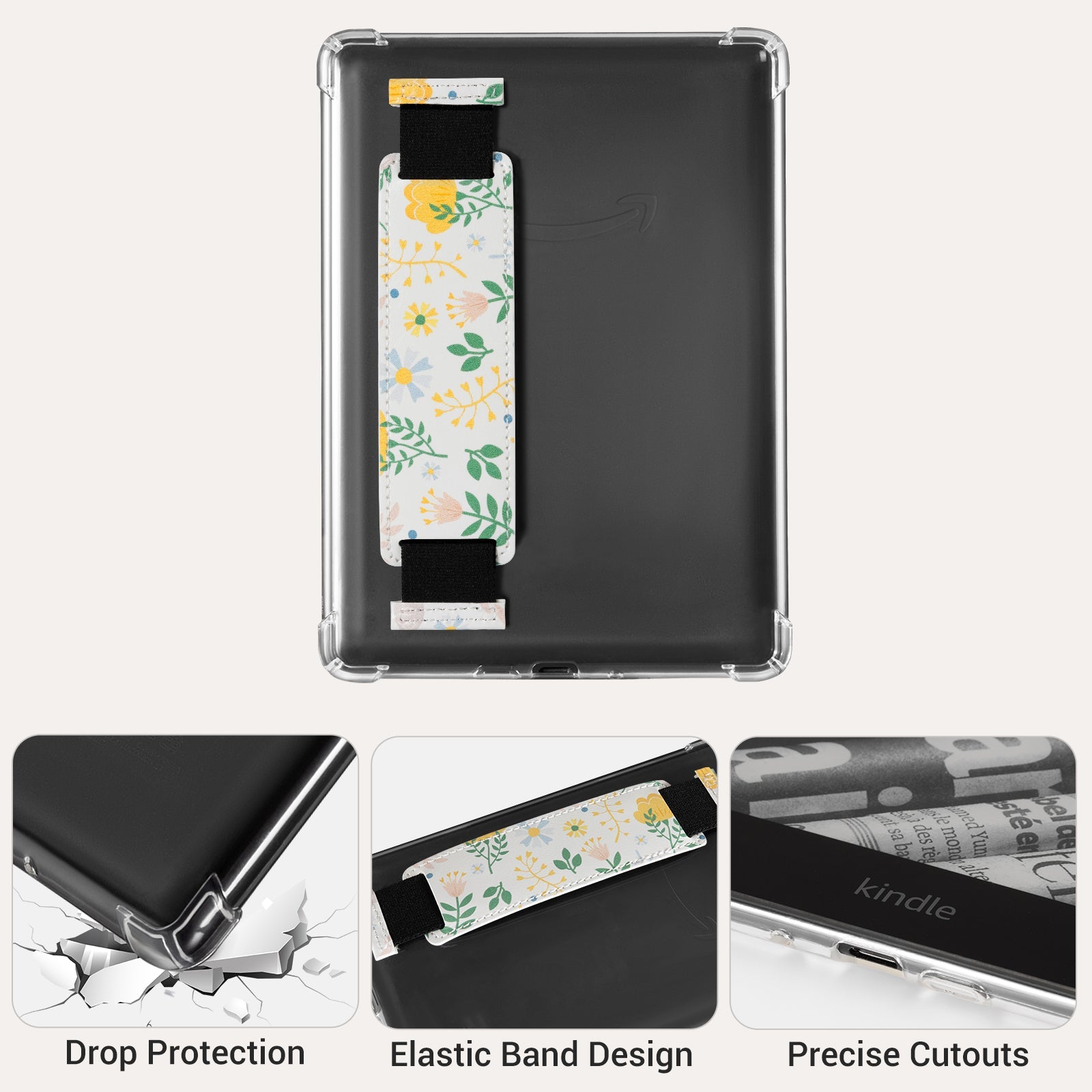 Kindle Paperwhite 12th Gen (2024 7 inch) Clear with Hand Strap Case#Color_Butterfly Flower