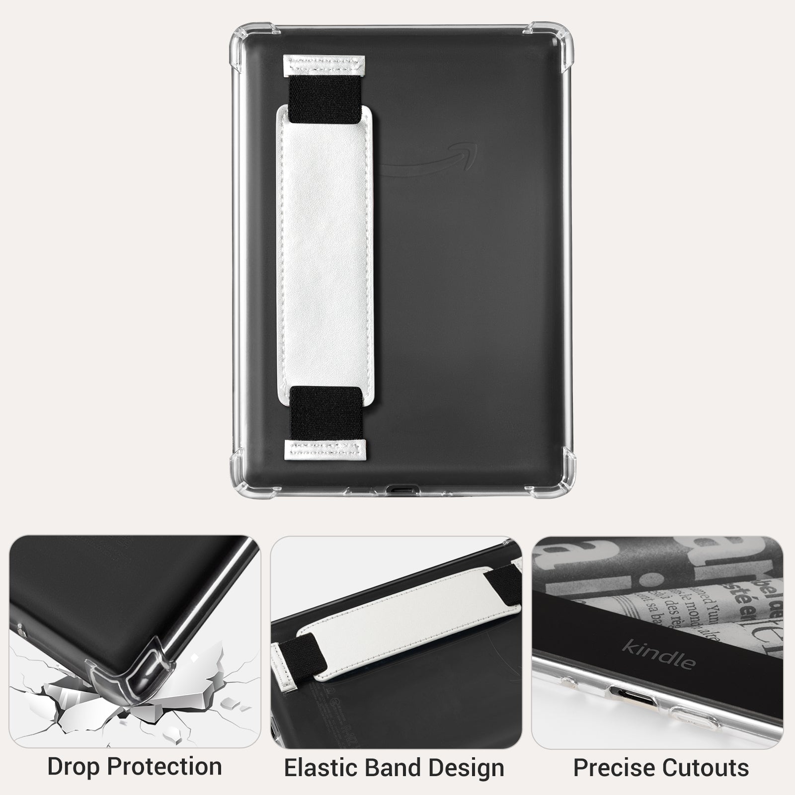 Kindle Paperwhite 12th Gen (2024 7 inch) Clear with Hand Strap Case#Color_Candlelight Silver