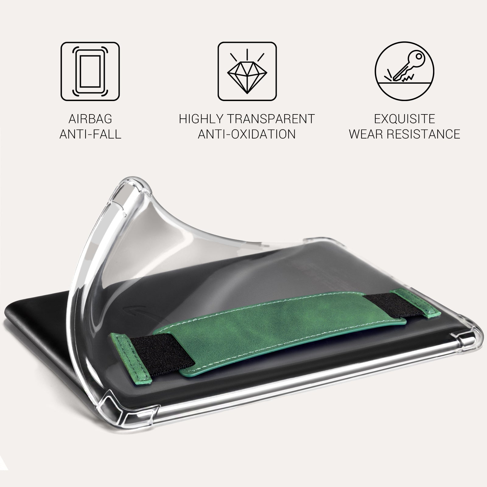 Kindle Paperwhite 12th Gen (2024 7 inch) Clear with Hand Strap Case#Color_Emerald Green