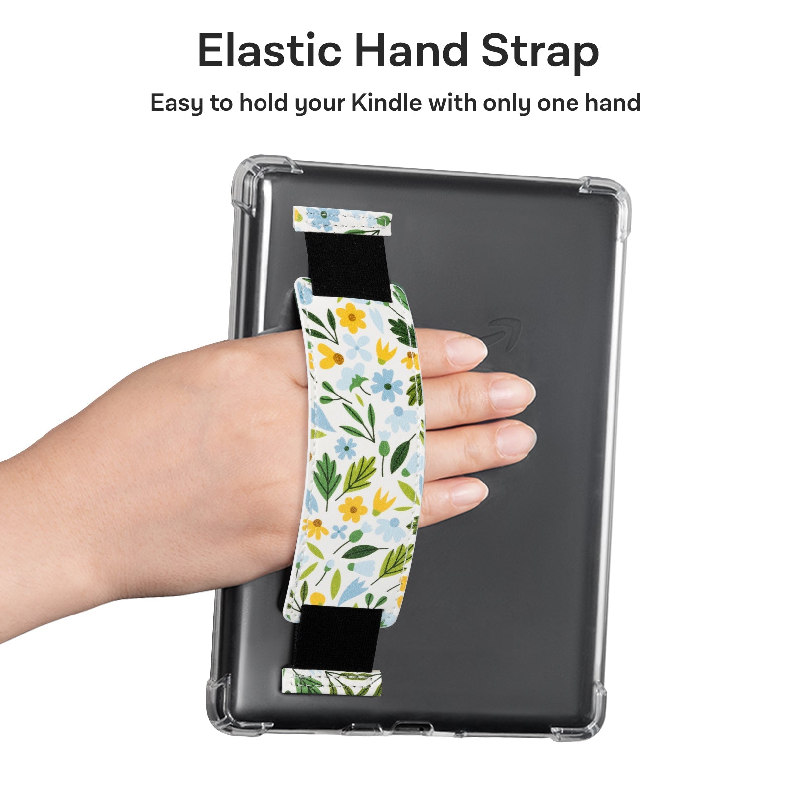 Kindle Paperwhite 12th Gen (2024 7 inch) Clear with Hand Strap Case#Color_Green Leaves with Yellow Blossoms