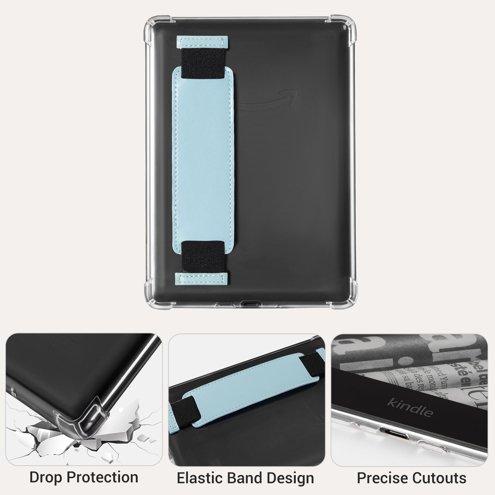 Kindle Paperwhite 12th Gen (2024 7 inch) Clear with Hand Strap Case#Color_Lake Green