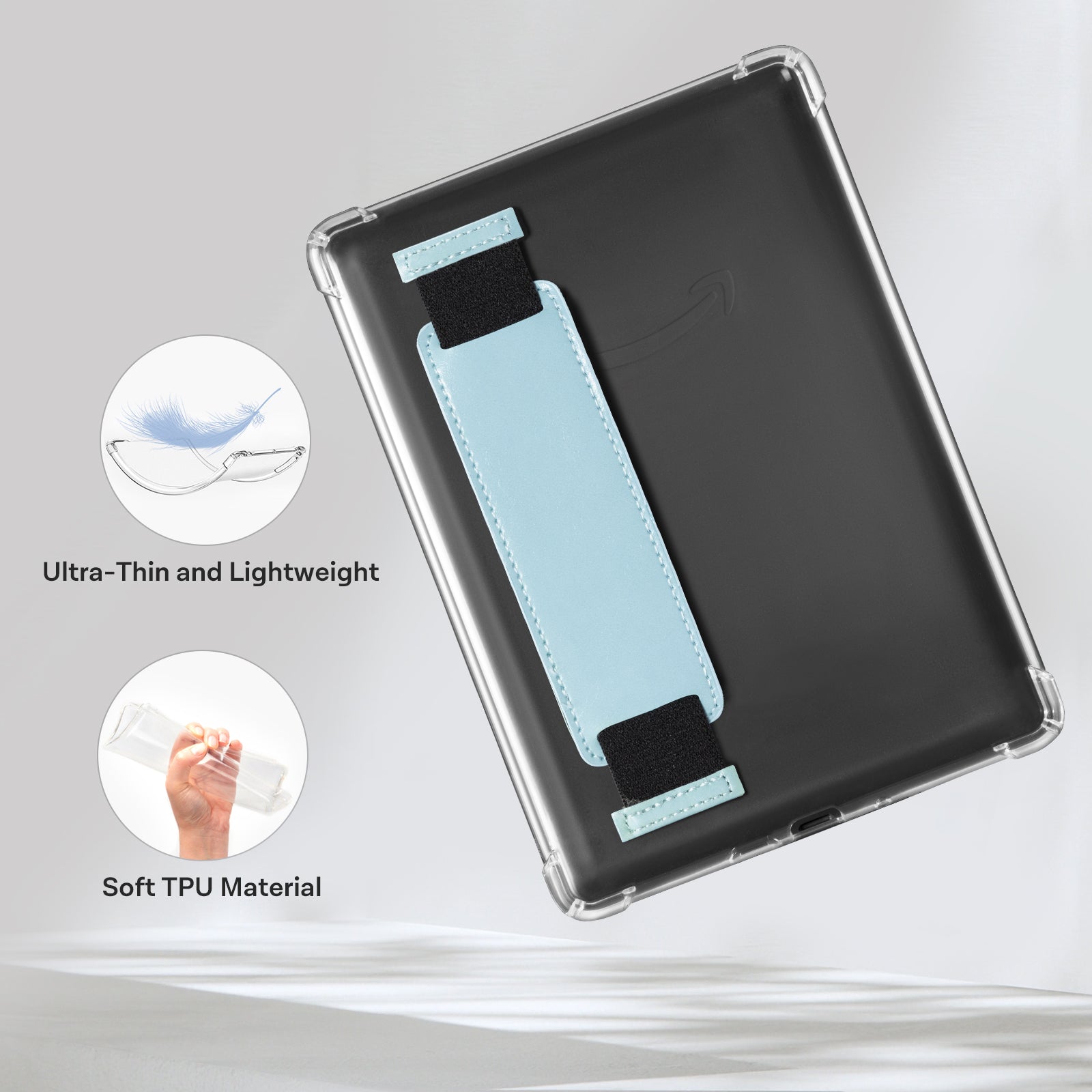 Kindle Paperwhite 12th Gen (2024 7 inch) Clear with Hand Strap Case#Color_Lake Green