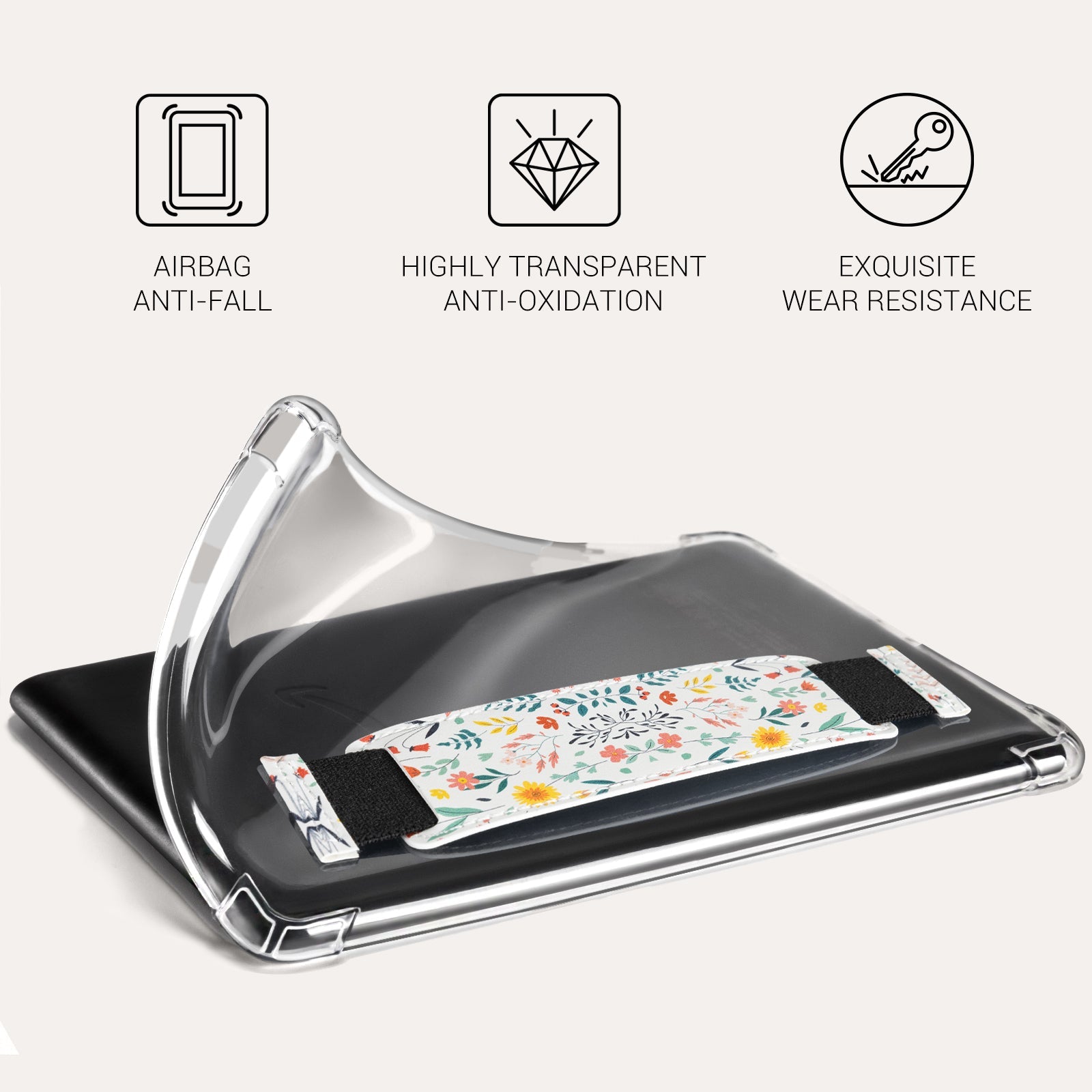 Kindle Paperwhite 12th Gen (2024 7 inch) Clear with Hand Strap Case#Color_Light Green Background with Sea of Flowers