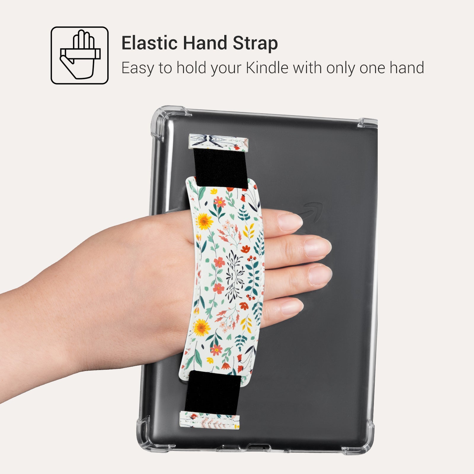 Kindle Paperwhite 12th Gen (2024 7 inch) Clear with Hand Strap Case#Color_Light Green Background with Sea of Flowers