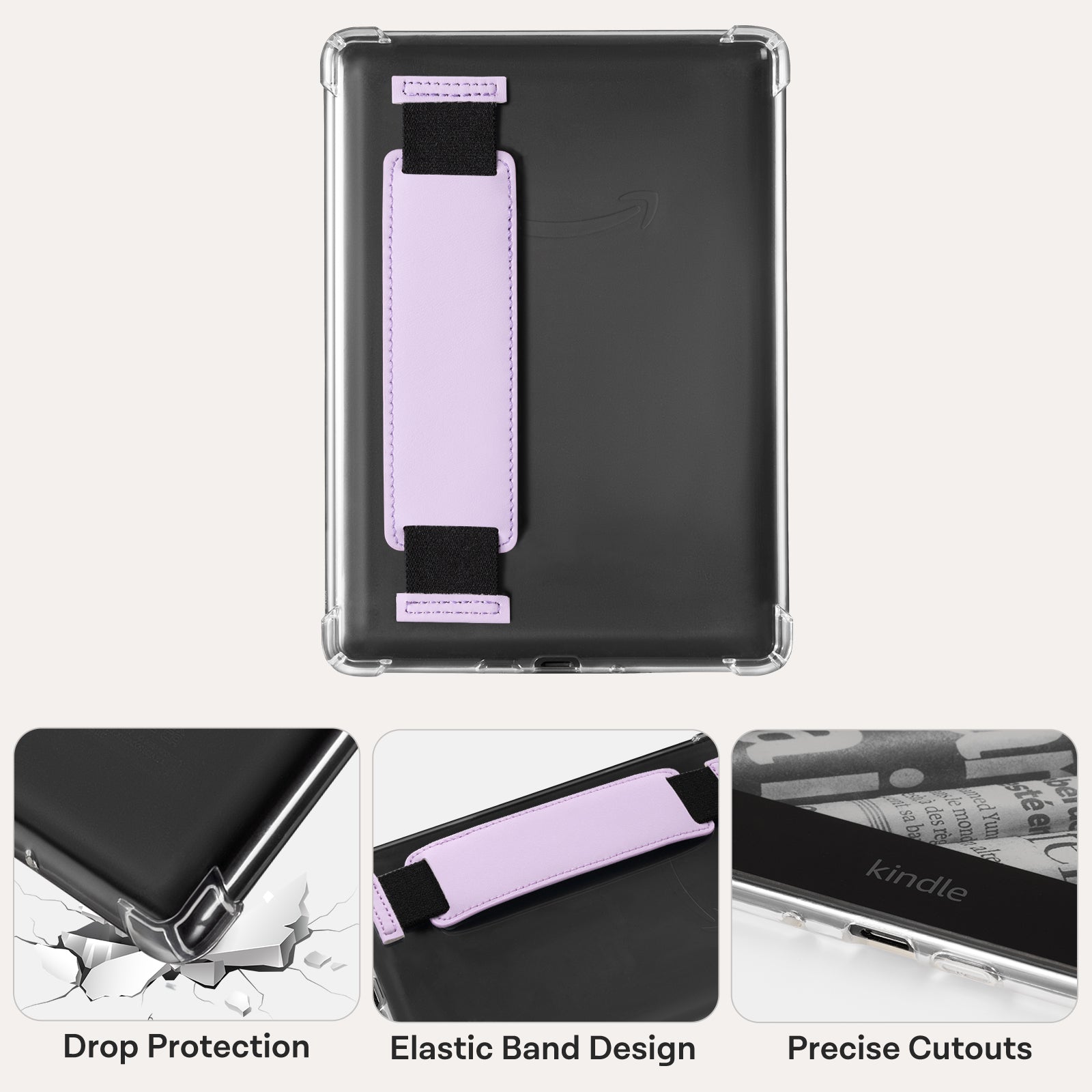 Kindle Paperwhite 12th Gen (2024 7 inch) Clear with Hand Strap Case#Color_Lilac Purple