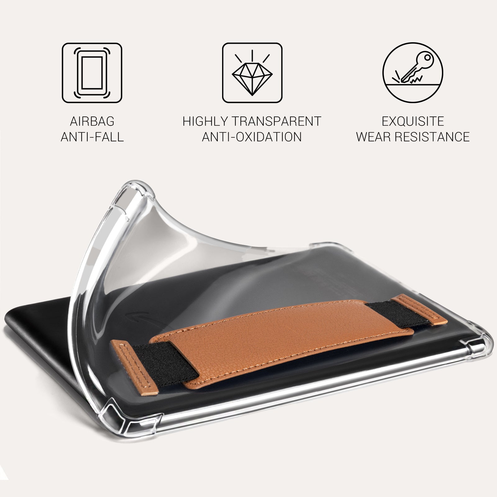 Kindle Paperwhite 12th Gen (2024 7 inch) Clear with Hand Strap Case#Color_Lychee Texture Brown