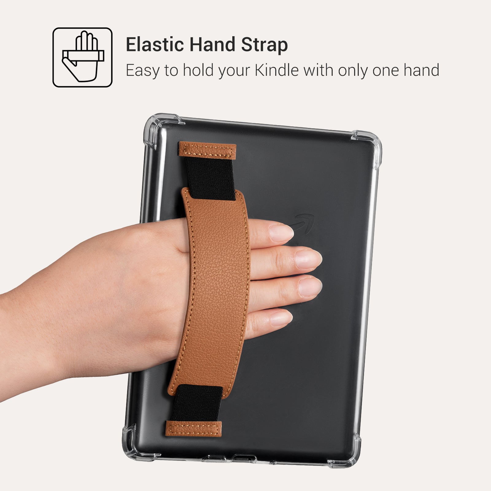 Kindle Paperwhite 12th Gen (2024 7 inch) Clear with Hand Strap Case#Color_Lychee Texture Brown