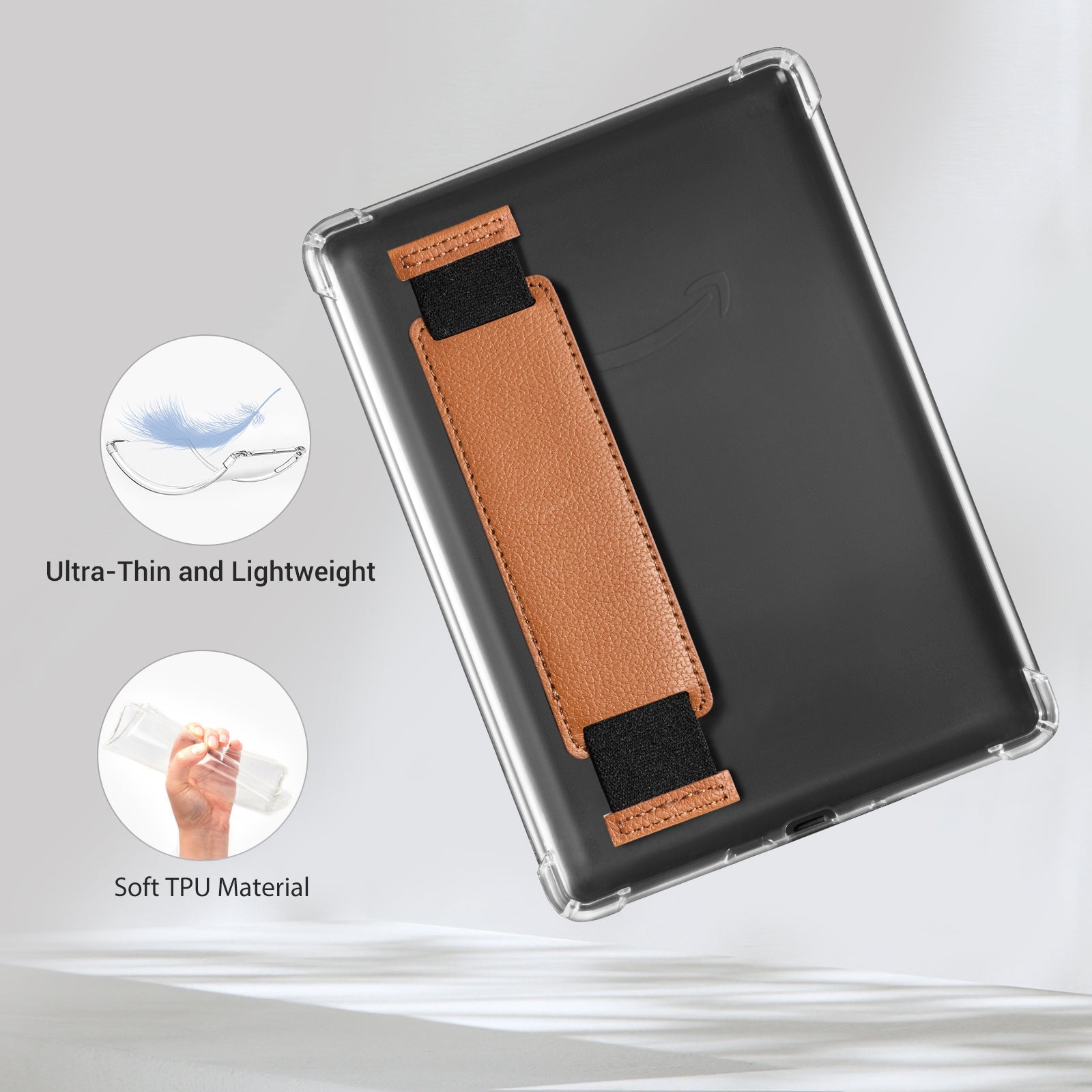 Kindle Paperwhite 12th Gen (2024 7 inch) Clear with Hand Strap Case#Color_Lychee Texture Brown