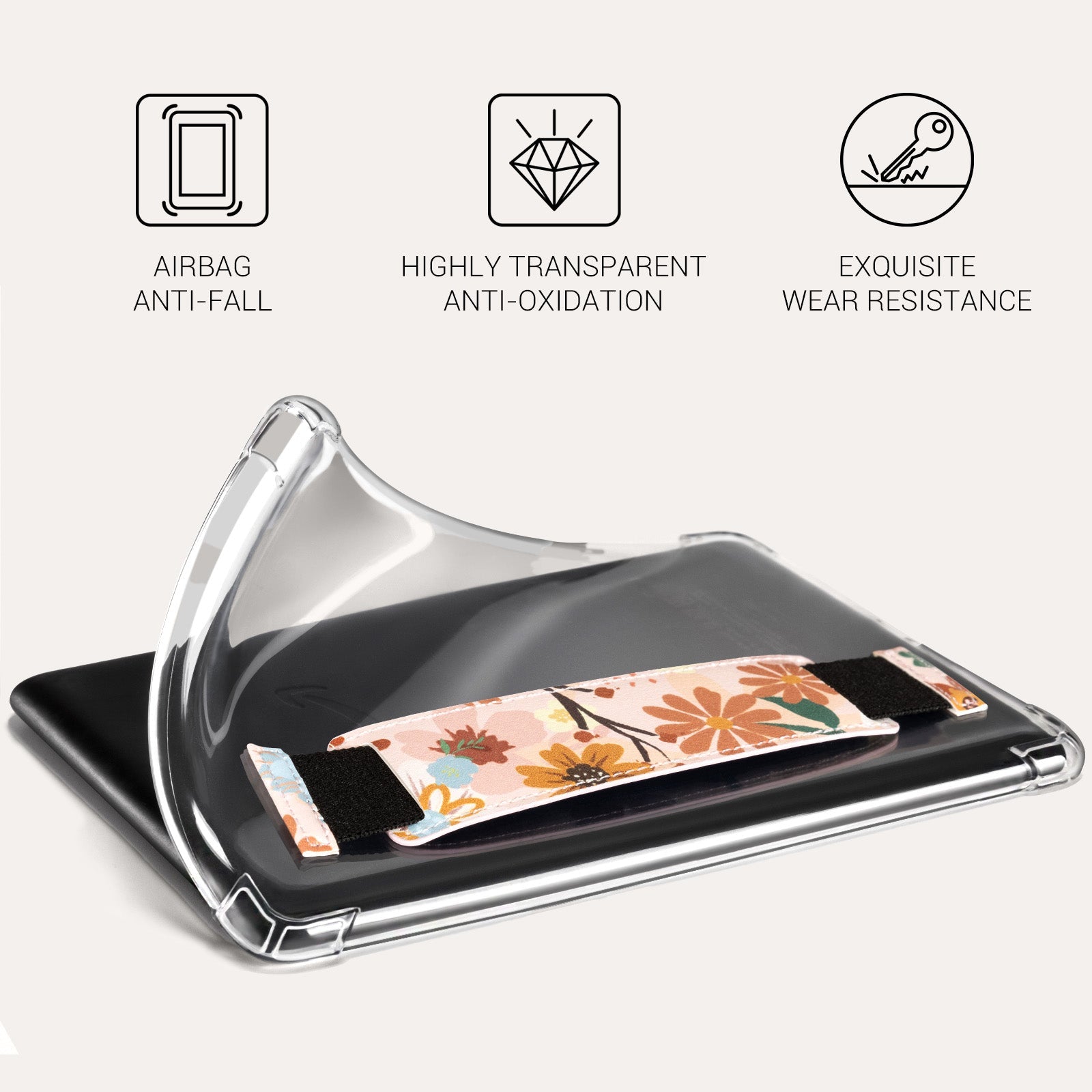 Kindle Paperwhite 12th Gen (2024 7 inch) Clear with Hand Strap Case#Color_Orange Jasmine