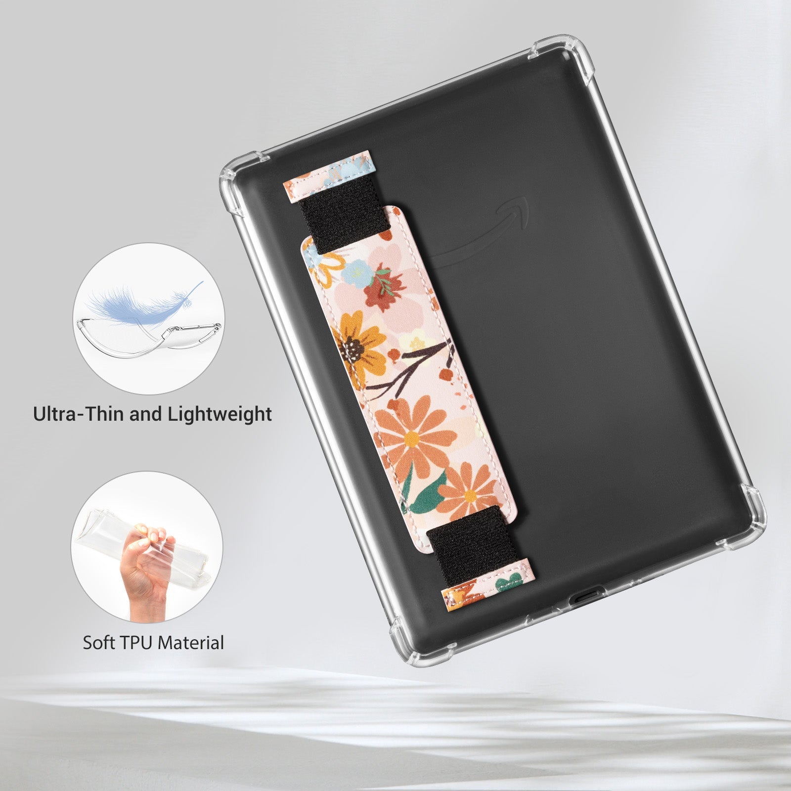 Kindle Paperwhite 12th Gen (2024 7 inch) Clear with Hand Strap Case#Color_Orange Jasmine