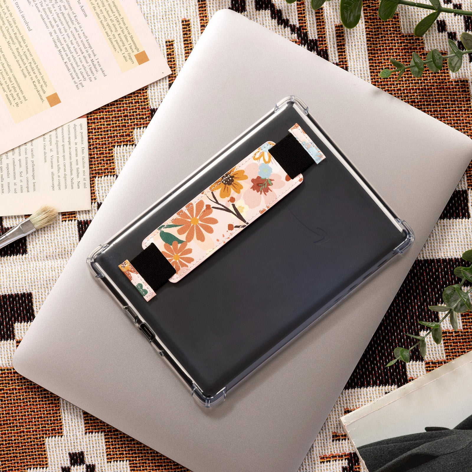 Kindle Paperwhite 12th Gen (2024 7 inch) Clear with Hand Strap Case#Color_Orange Jasmine