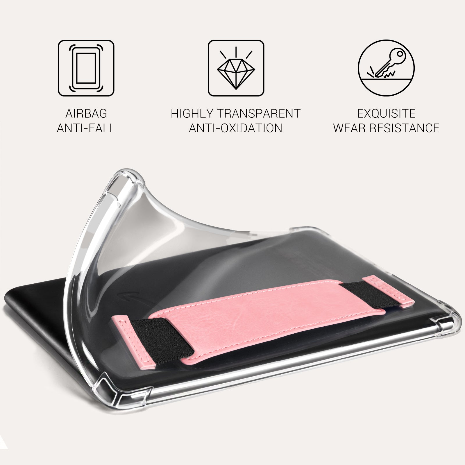 Kindle Paperwhite 12th Gen (2024 7 inch) Clear with Hand Strap Case#Color_R64 Pink