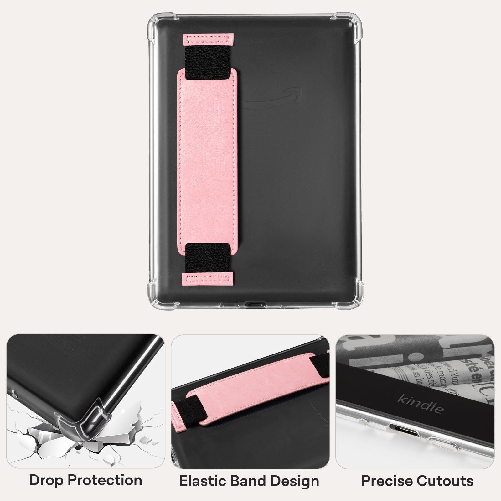 Kindle Paperwhite 12th Gen (2024 7 inch) Clear with Hand Strap Case#Color_R64 Pink