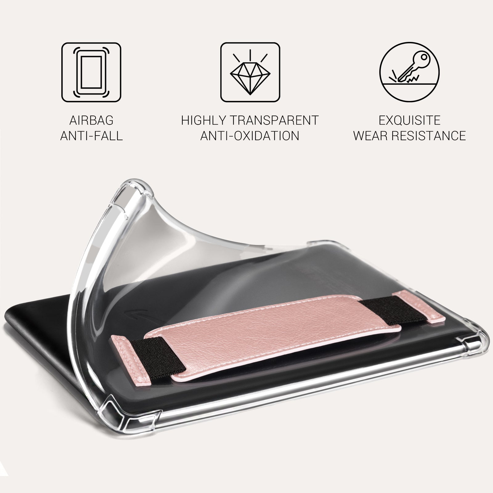 Kindle Paperwhite 12th Gen (2024 7 inch) Clear with Hand Strap Case#Color_Rose Gold