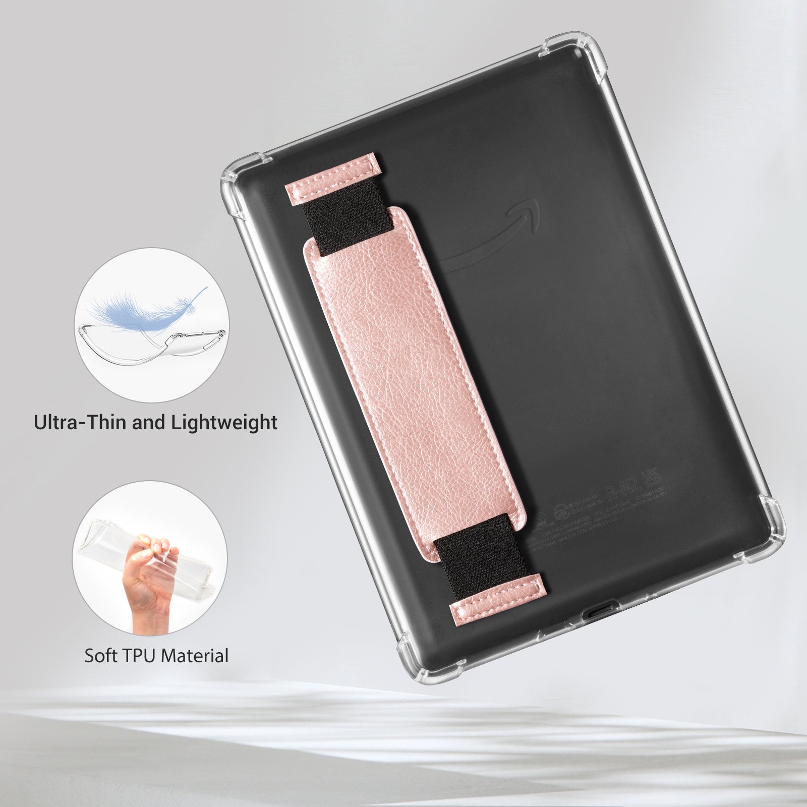 Kindle Paperwhite 12th Gen (2024 7 inch) Clear with Hand Strap Case#Color_Rose Gold