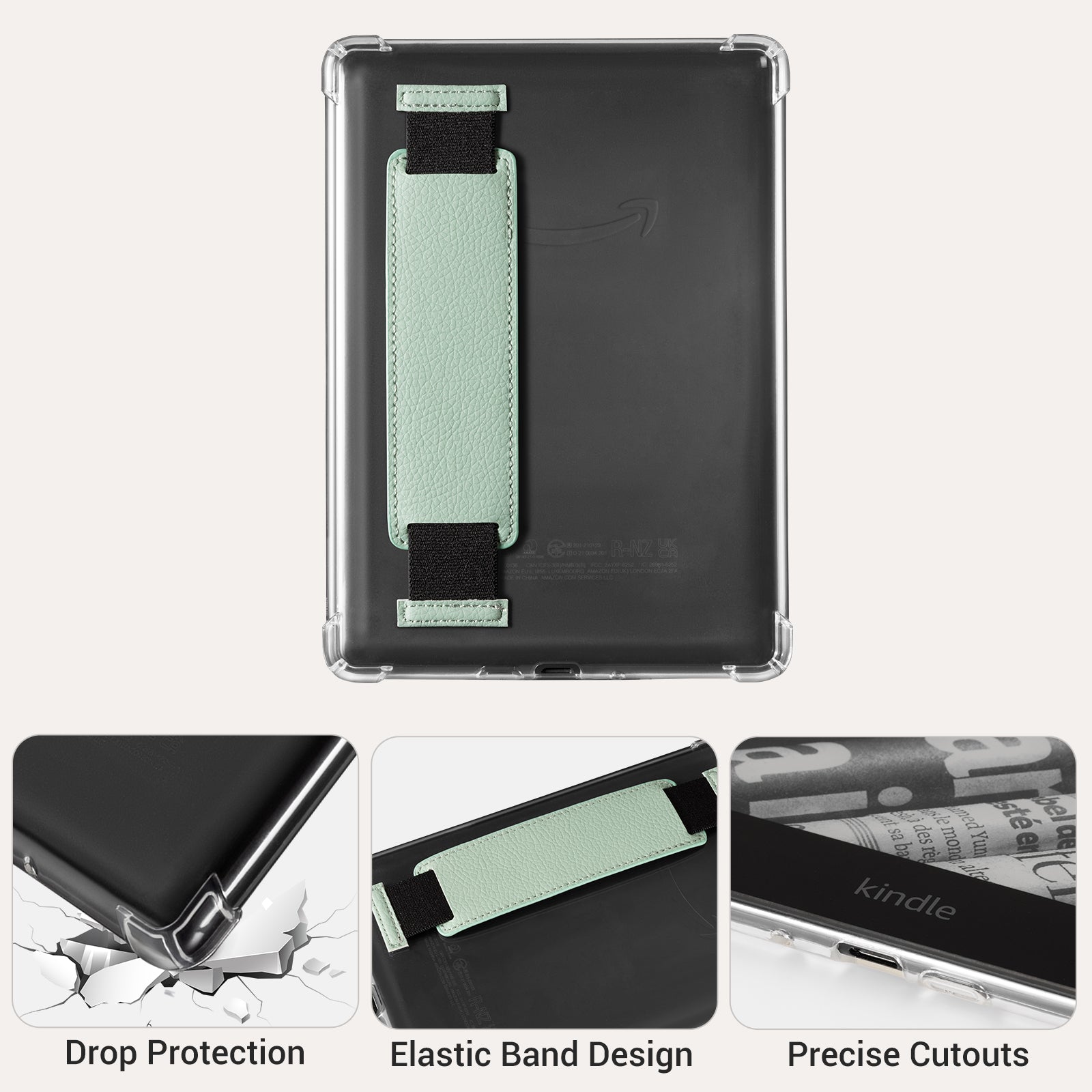 Kindle Paperwhite 12th Gen (2024 7 inch) Clear with Hand Strap Case#Color_Sage Green