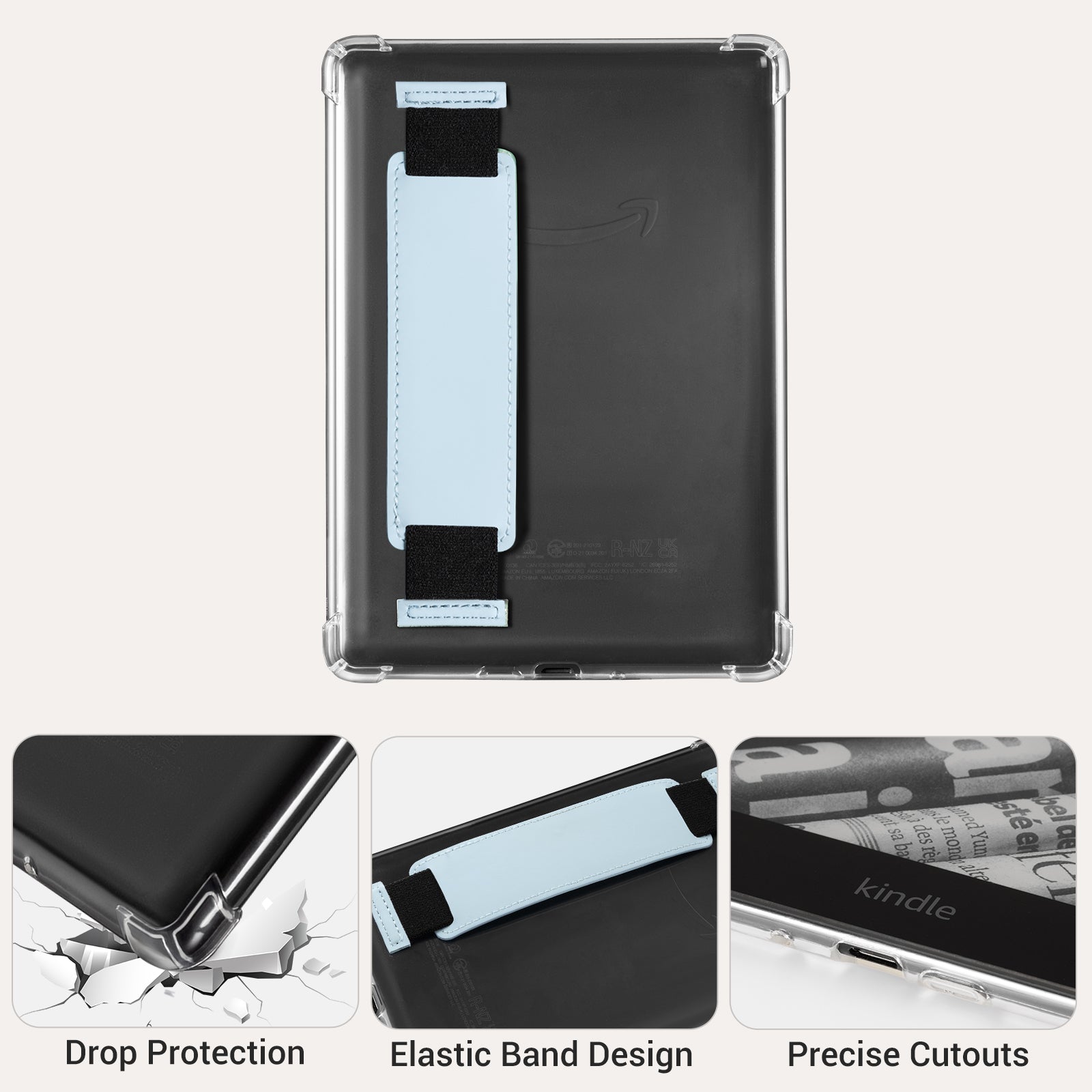 Kindle Paperwhite 12th Gen (2024 7 inch) Clear with Hand Strap Case#Color_Sky Blue