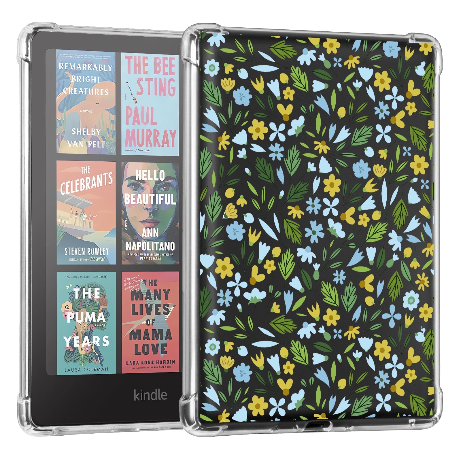 Kindle Paperwhite 12th Gen (2024 7 inch) clear-prints Case#Color_Green Leaves with Yellow Blossoms