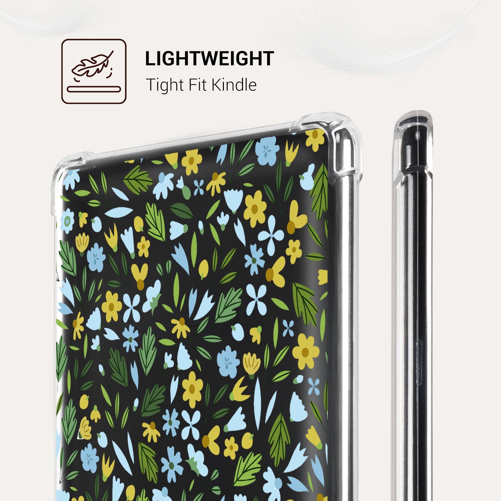 Kindle Paperwhite 12th Gen (2024 7 inch) clear-prints Case#Color_Green Leaves with Yellow Blossoms