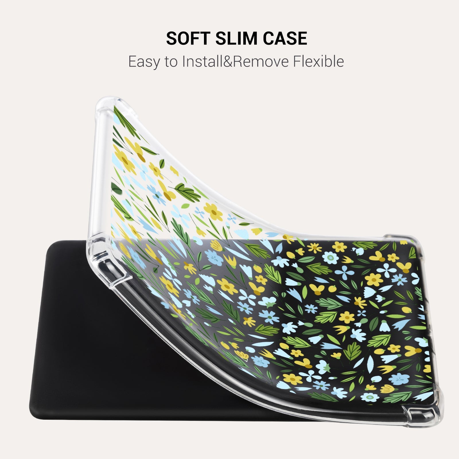 Kindle Paperwhite 12th Gen (2024 7 inch) clear-prints Case#Color_Green Leaves with Yellow Blossoms