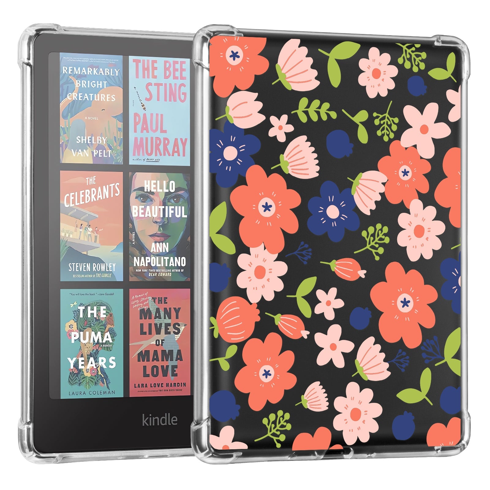 Kindle Paperwhite 12th Gen (2024 7 inch) clear-prints Case#Color_Red With Blue Floral Cluster