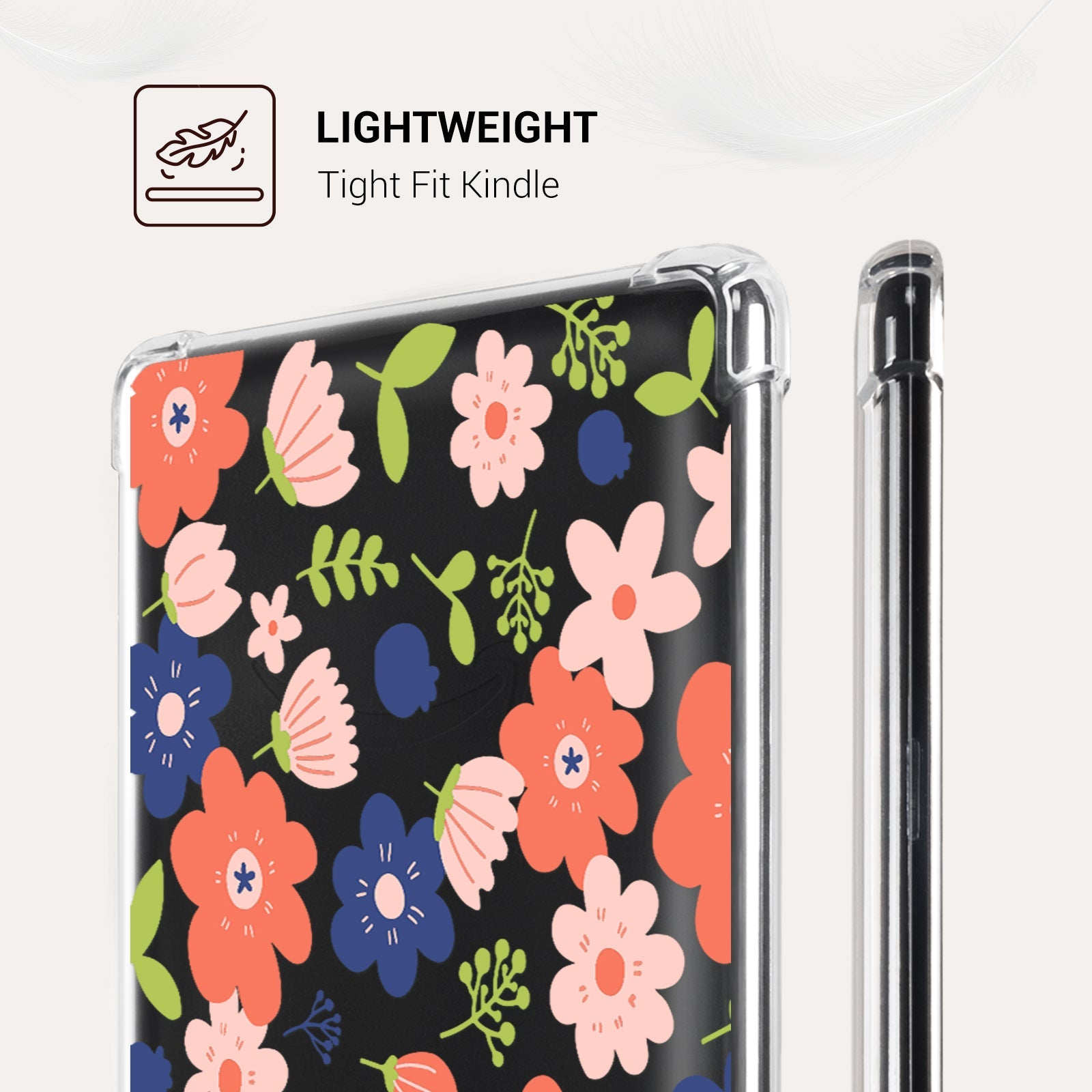 Kindle Paperwhite 12th Gen (2024 7 inch) clear-prints Case#Color_Red With Blue Floral Cluster