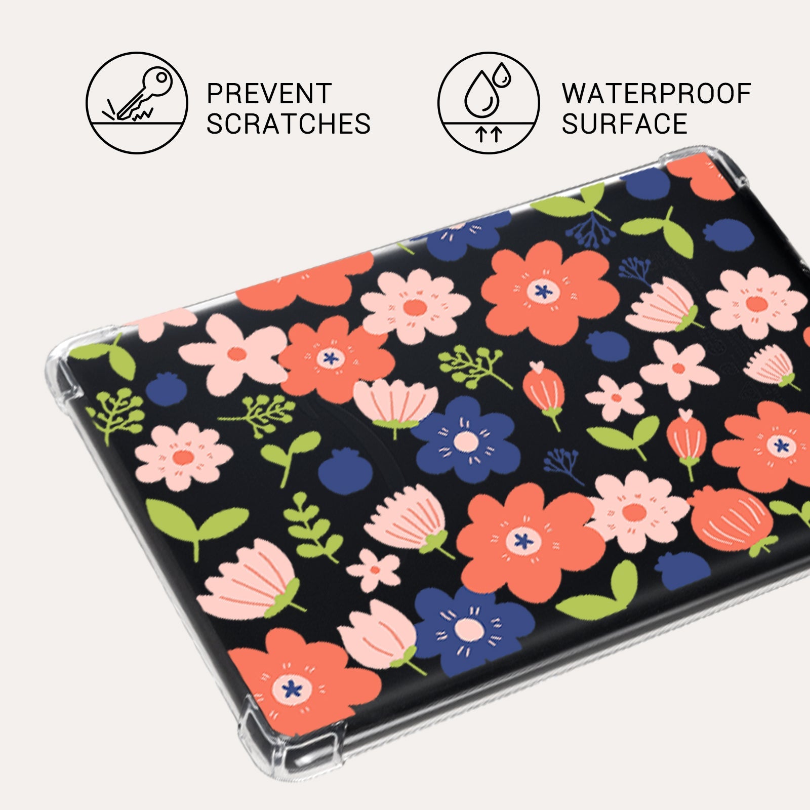 Kindle Paperwhite 12th Gen (2024 7 inch) clear-prints Case#Color_Red With Blue Floral Cluster