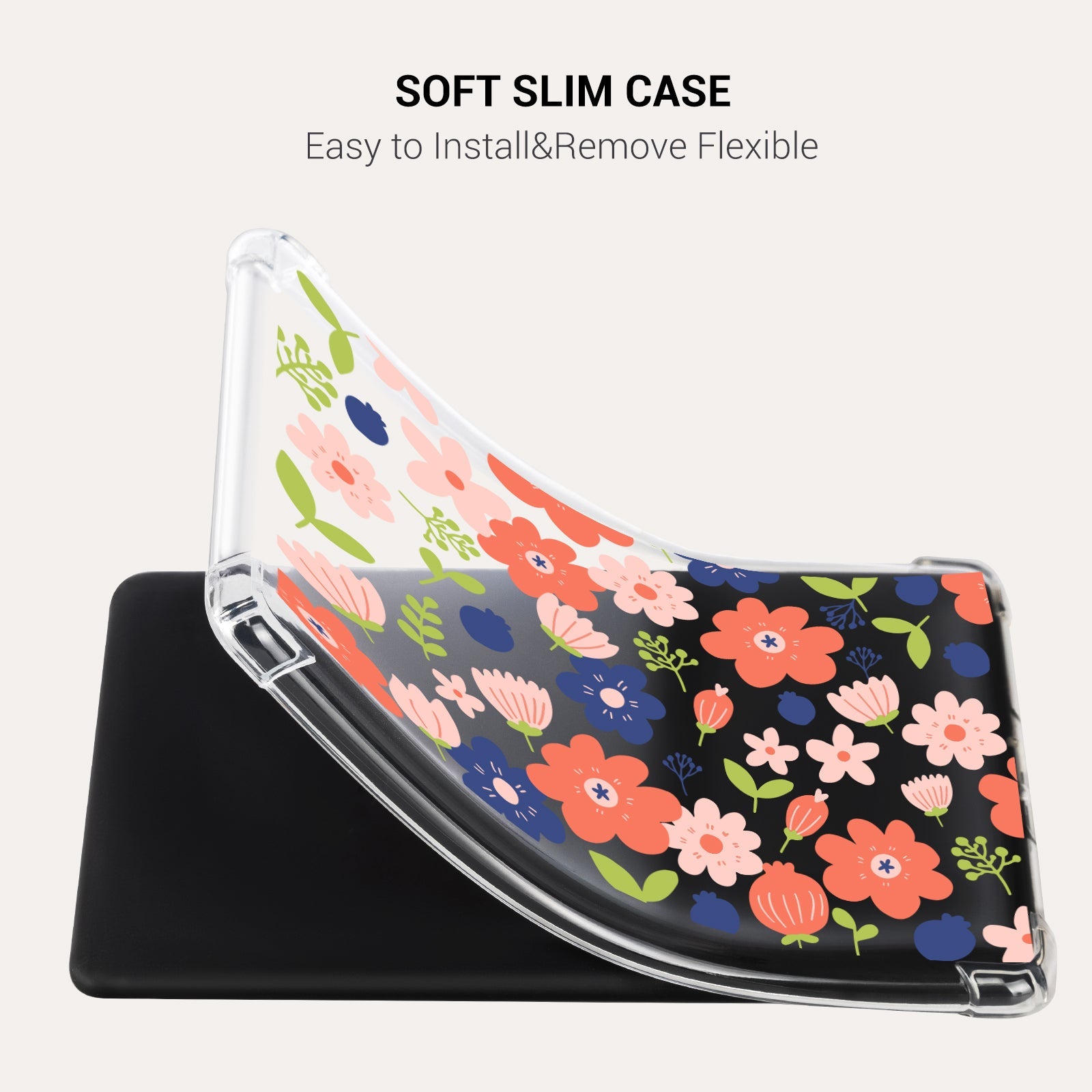 Kindle Paperwhite 12th Gen (2024 7 inch) clear-prints Case#Color_Red With Blue Floral Cluster