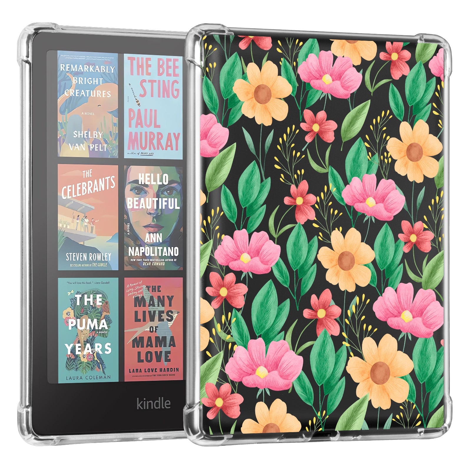 Kindle Paperwhite 12th Gen (2024 7 inch) clear-prints Case#Color_Red Yellow Flower with Green Leaves