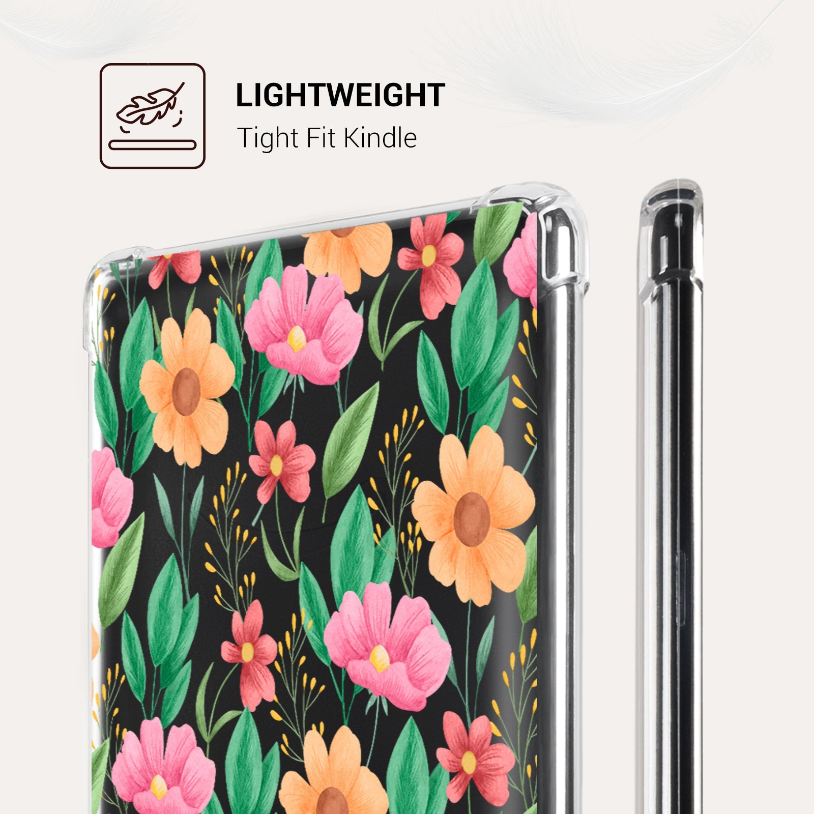 Kindle Paperwhite 12th Gen (2024 7 inch) clear-prints Case#Color_Red Yellow Flower with Green Leaves