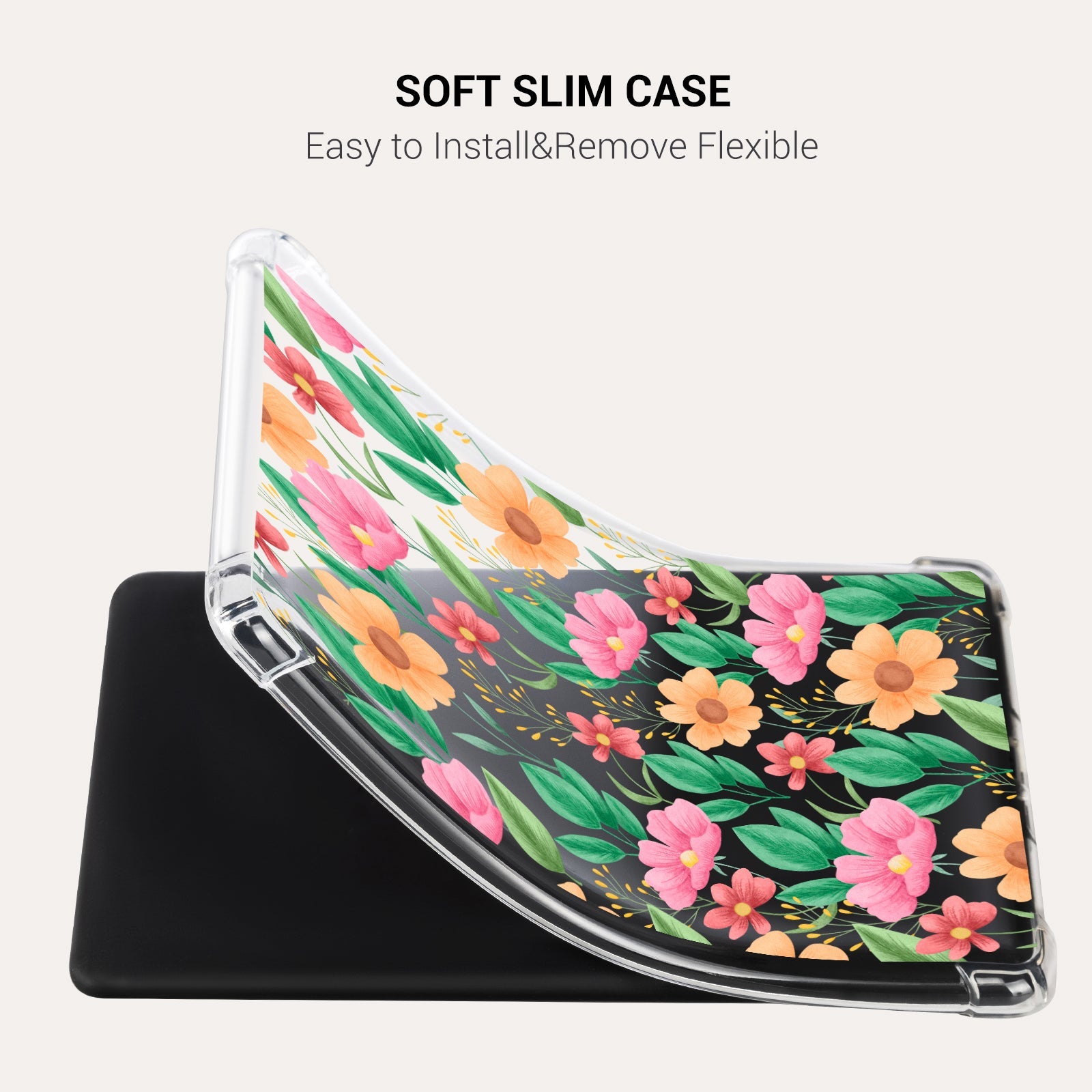 Kindle Paperwhite 12th Gen (2024 7 inch) clear-prints Case#Color_Red Yellow Flower with Green Leaves