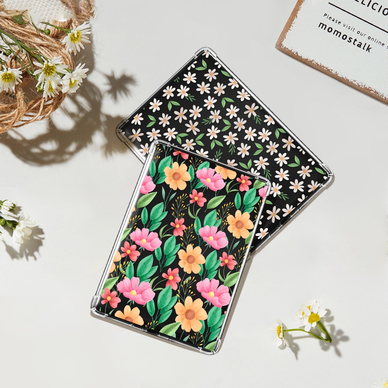 Kindle Paperwhite 12th Gen (2024 7 inch) clear-prints Case#Color_Red Yellow Flower with Green Leaves