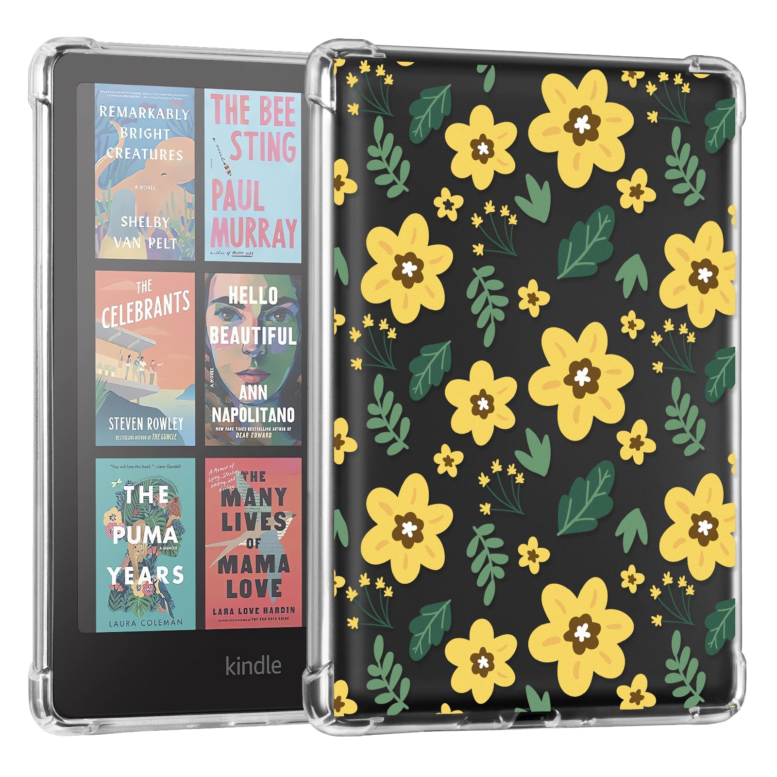 Kindle Paperwhite 12th Gen (2024 7 inch) clear-prints Case#Color_Yellow Bloom with Green Leaves