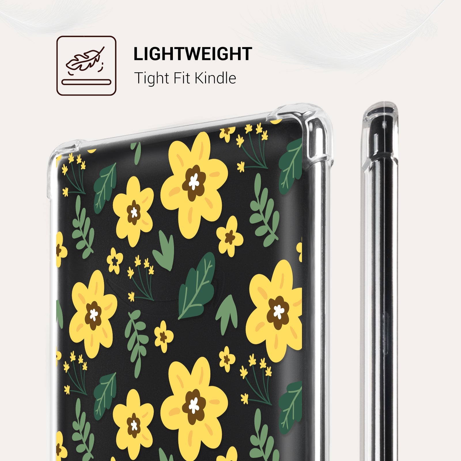 Kindle Paperwhite 12th Gen (2024 7 inch) clear-prints Case#Color_Yellow Bloom with Green Leaves